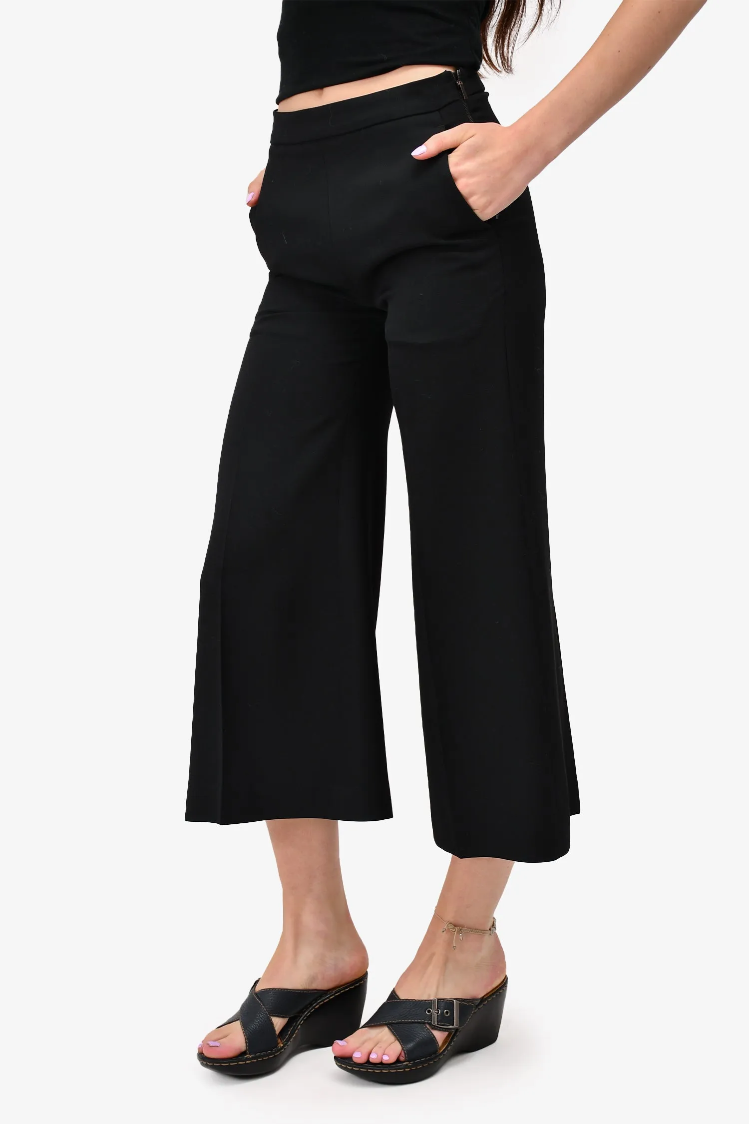 Acne Black High Waisted Wide Leg Cropped Pants Size 36