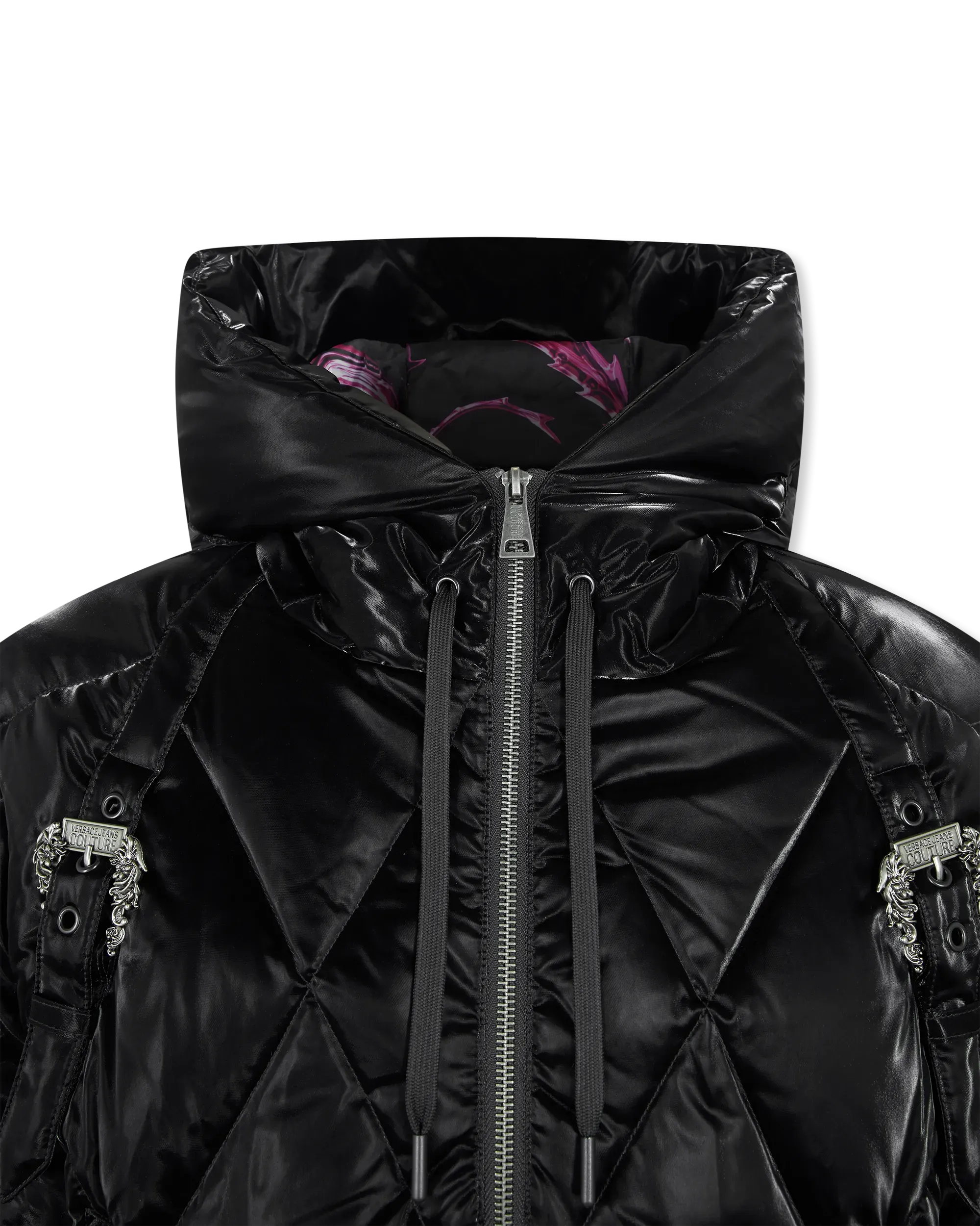 Baroque Buckle Hooded Puffer Bomber Jacket