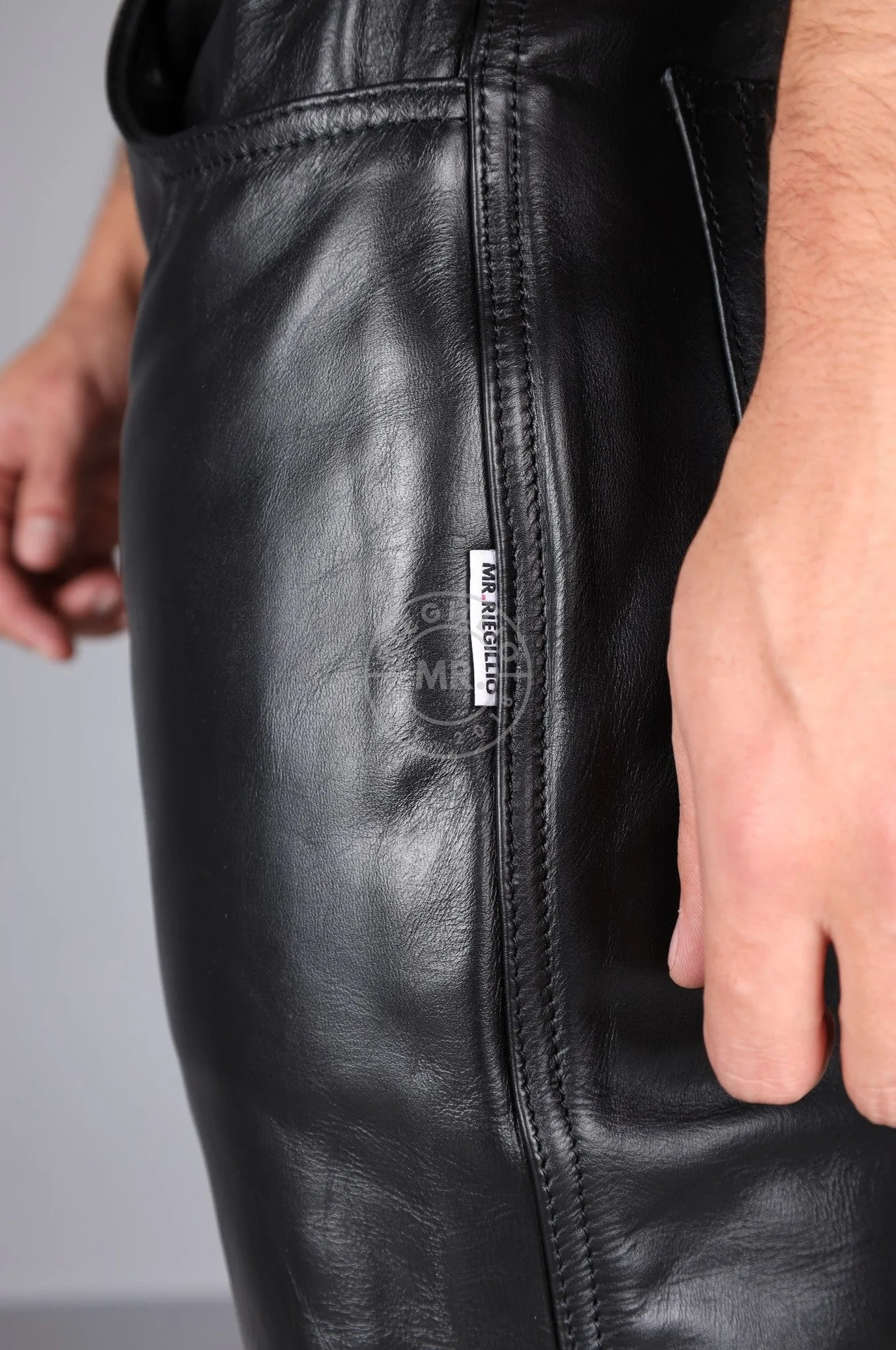 Berlin Black Leather 5 Pocket Pants - Thru Zip