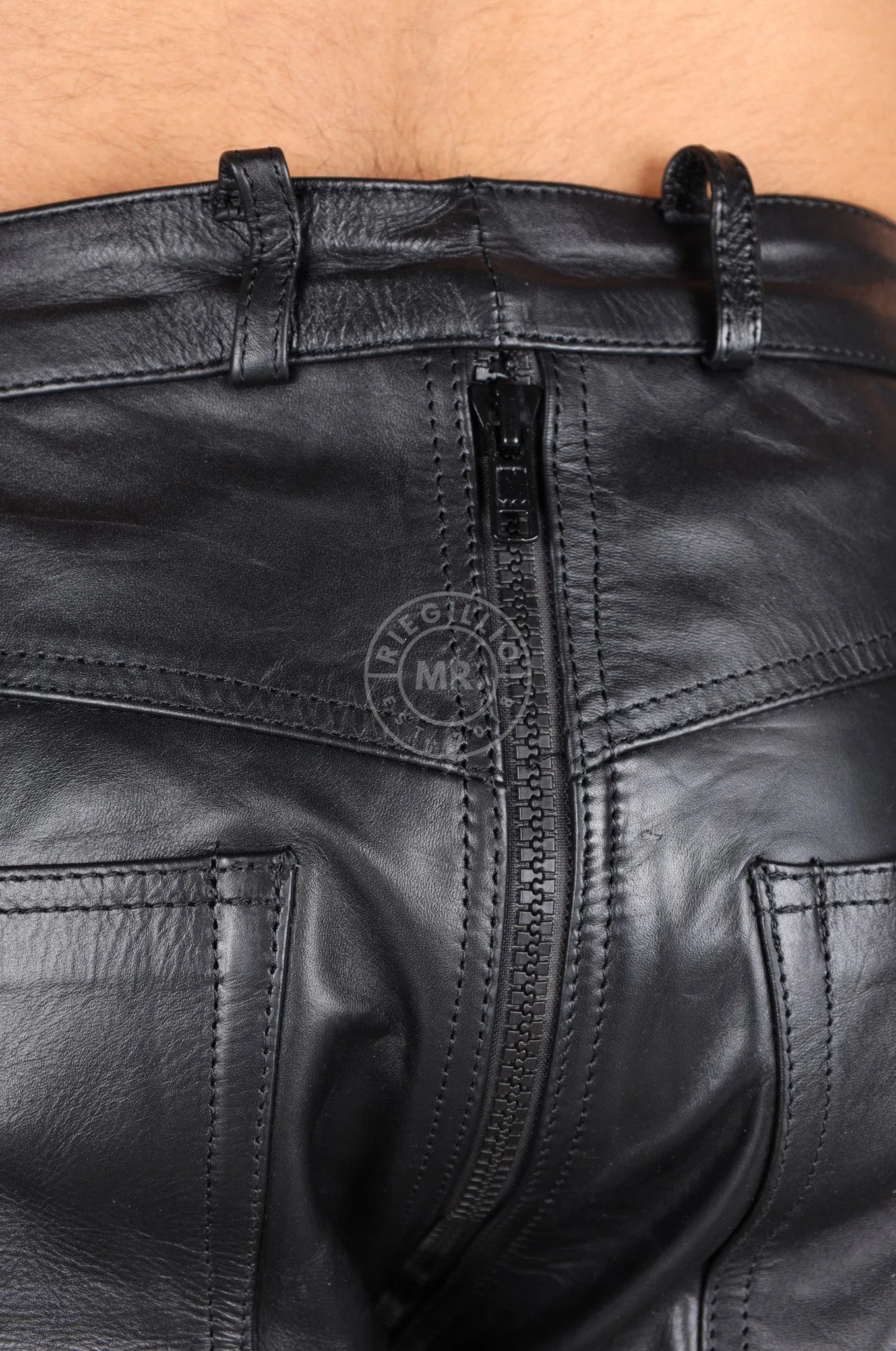 Berlin Black Leather 5 Pocket Pants - Thru Zip