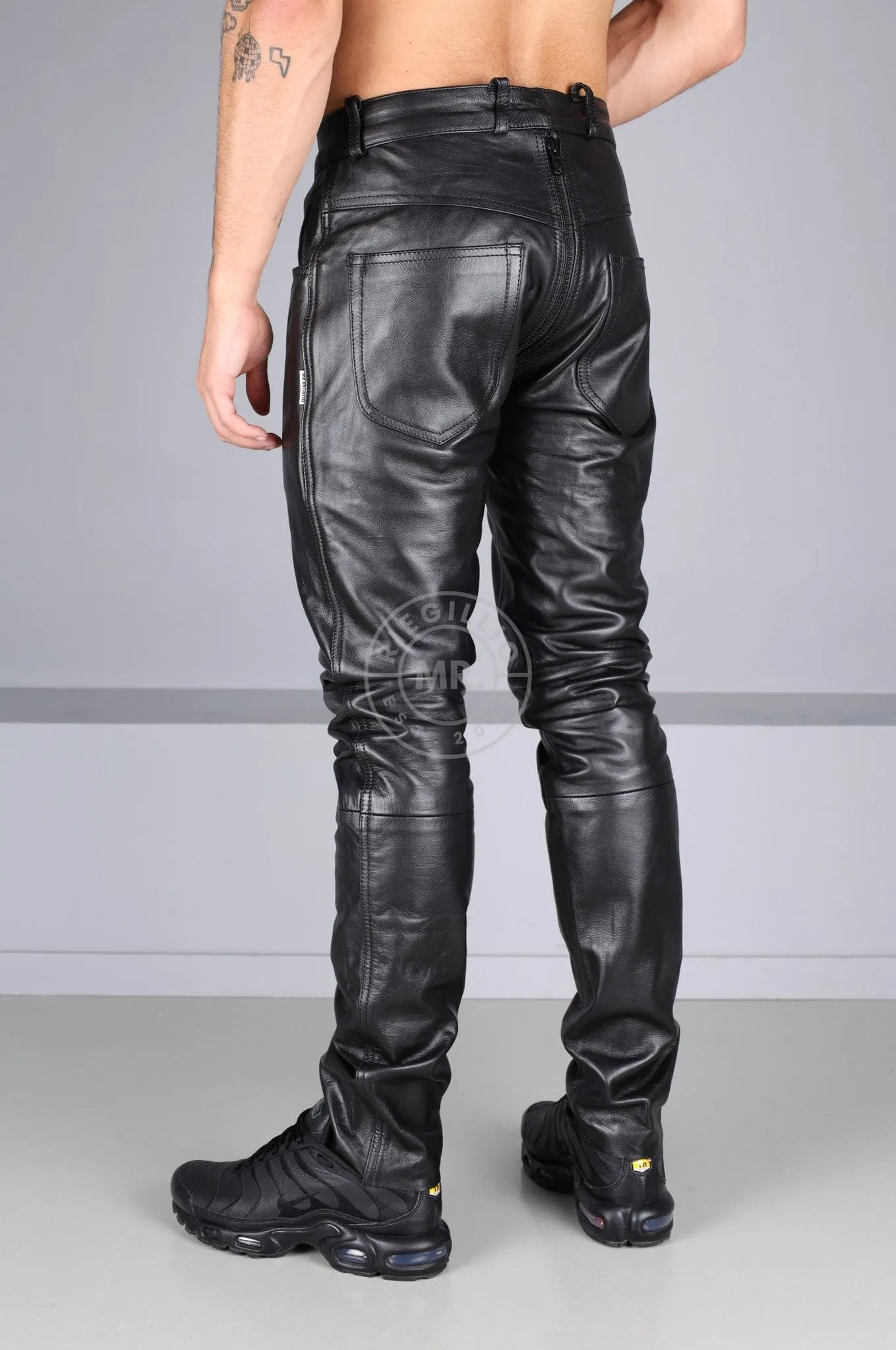 Berlin Black Leather 5 Pocket Pants - Thru Zip