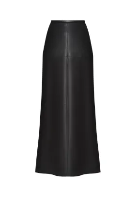 BLACK FAUX LEATHER MIDI SKIRT