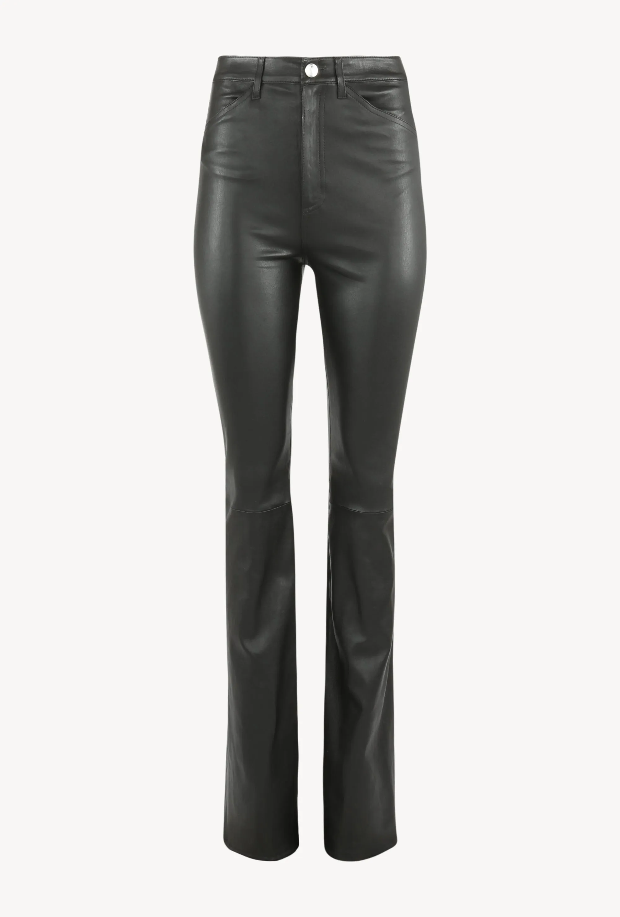 Black Leather 5 Pocket Micro Flare Pants