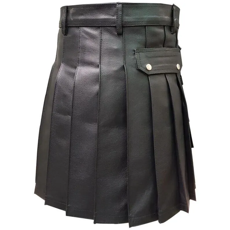 Black Leather Scottish Utility Kilt