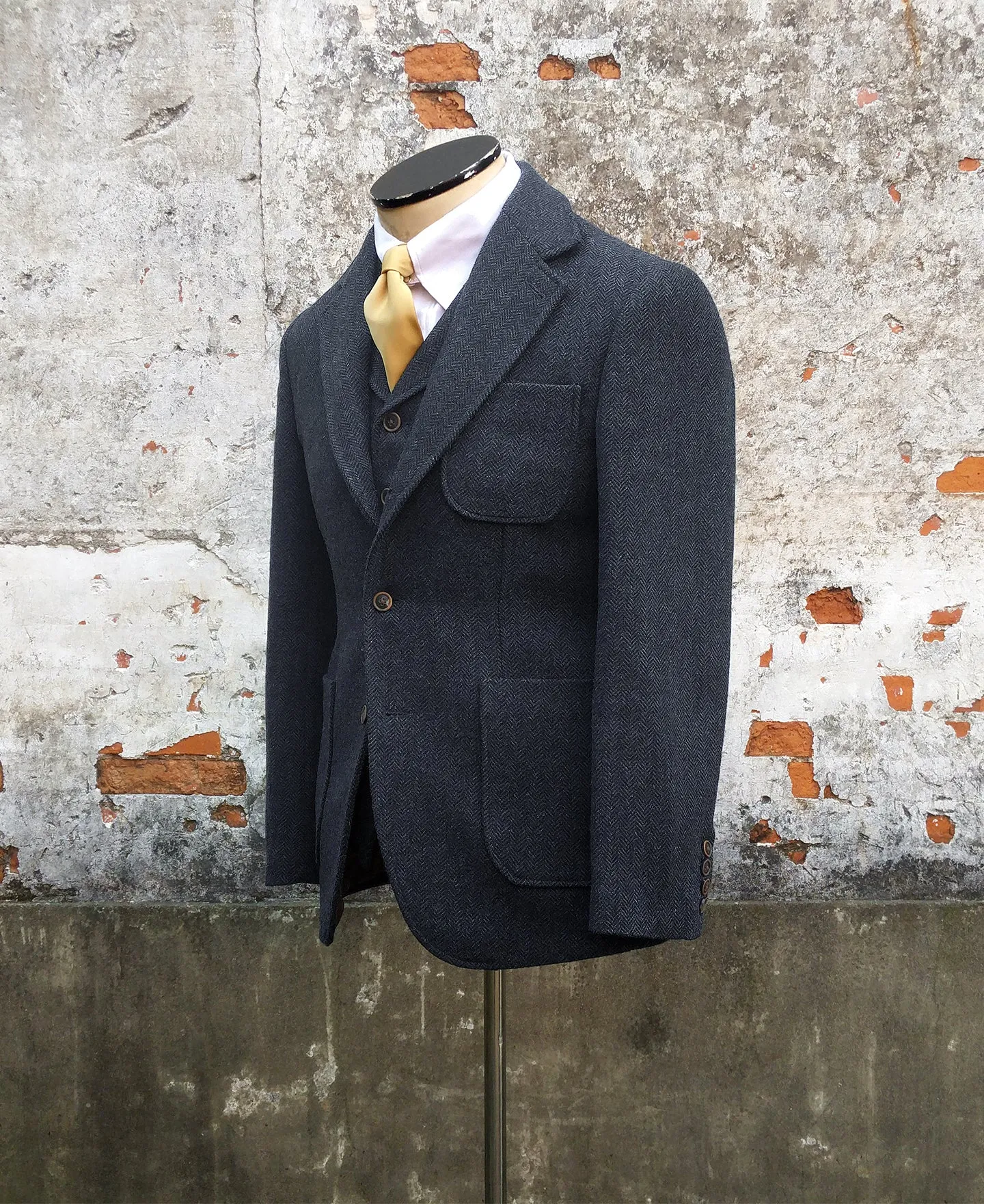 Blue-Gray Herringbone Tweed Suit Jacket