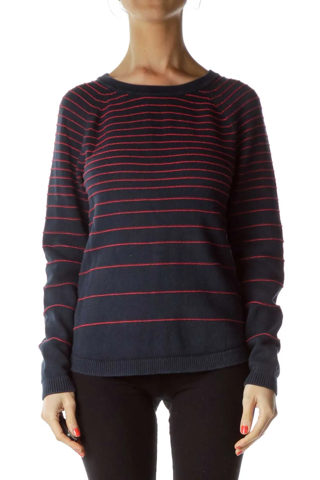 Blue Red Striped Knit Sweater