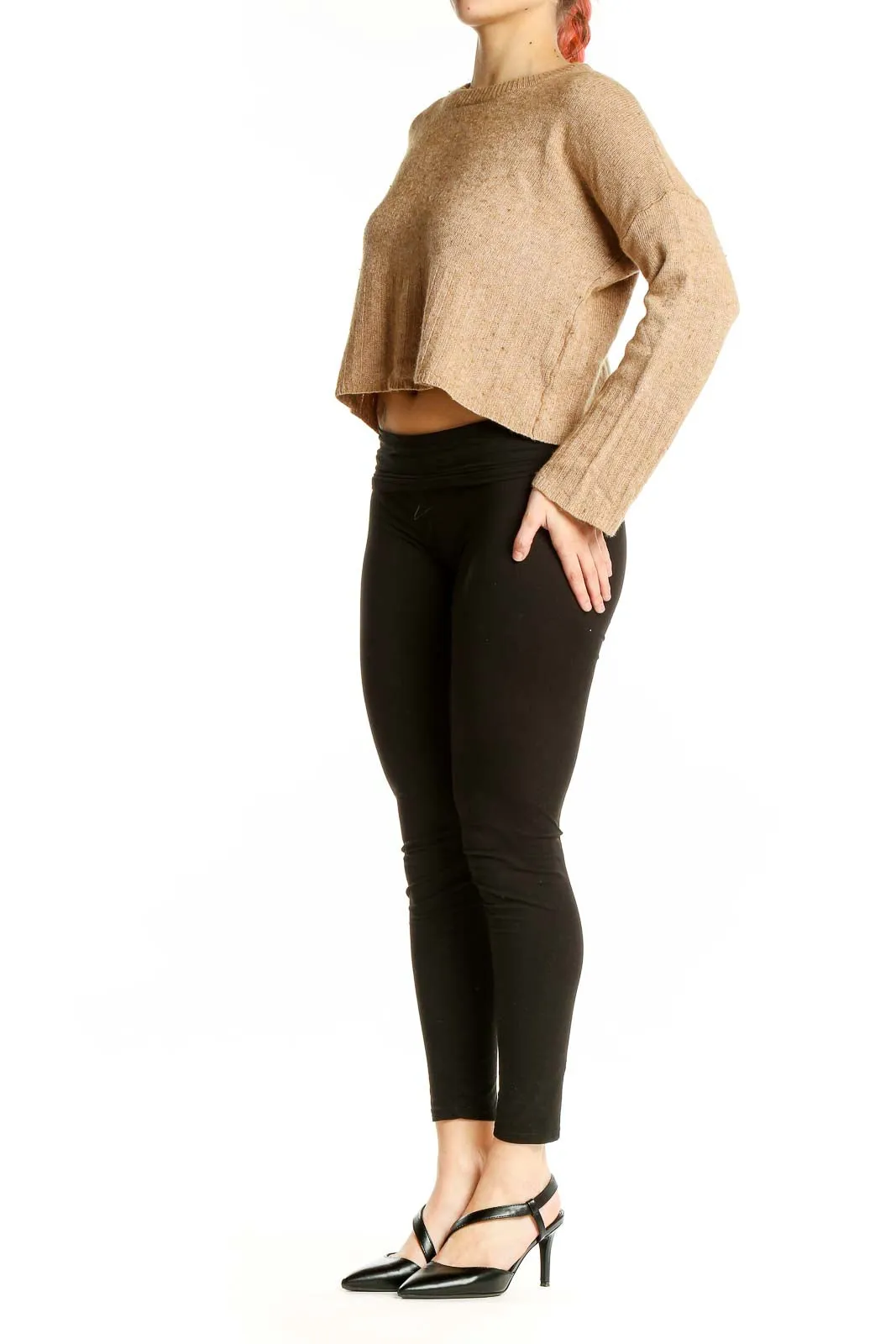 Camel Cropped Knit Sweater