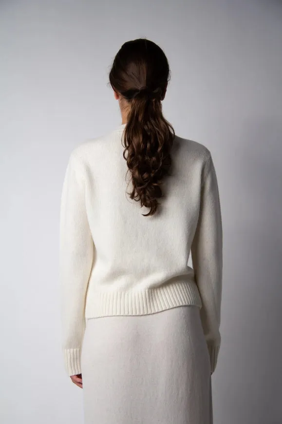 Cashmere Mix Crewneck Sweater Natural White