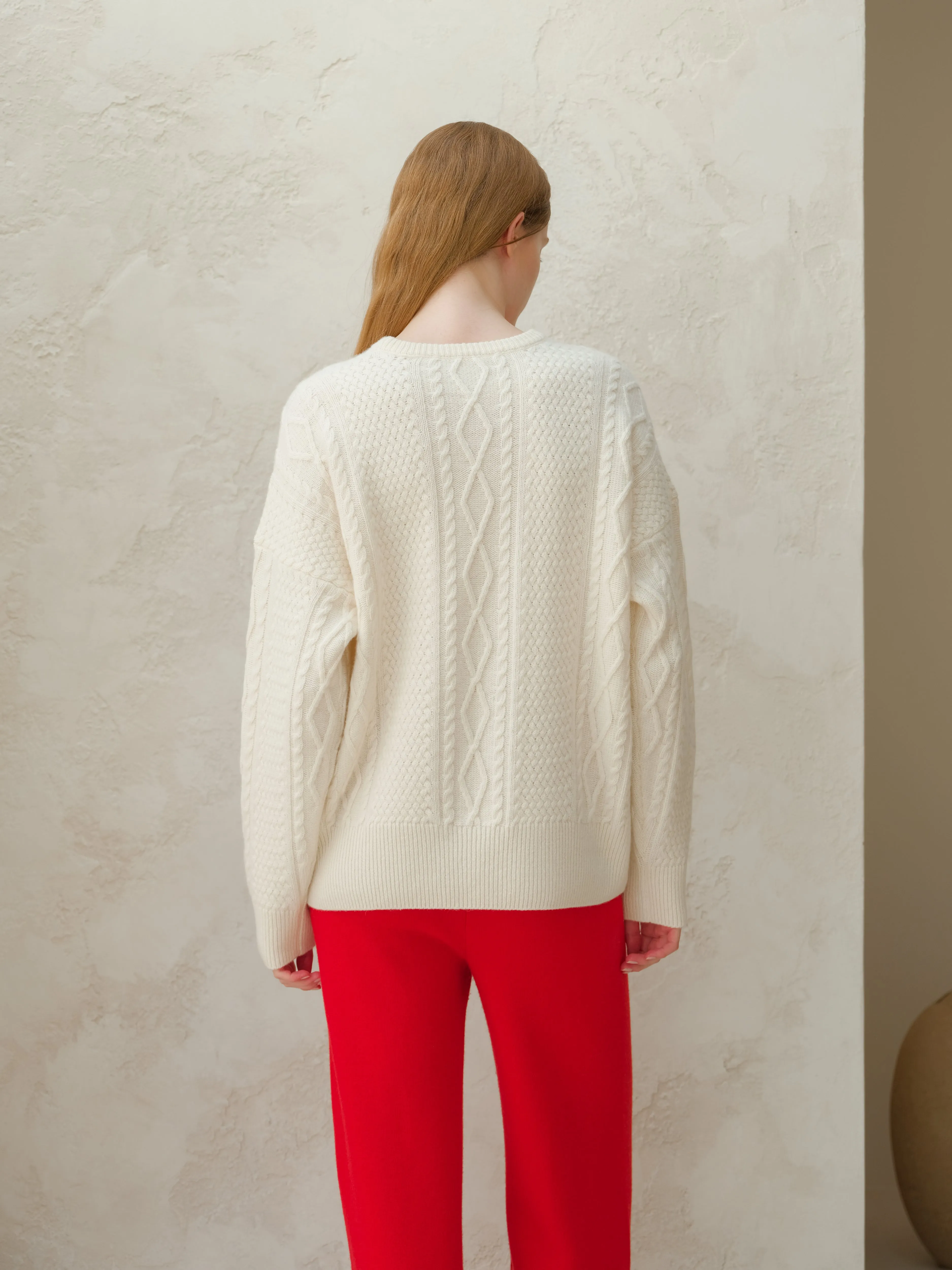 Cashmere Mix Fisherman Crewneck Sweater