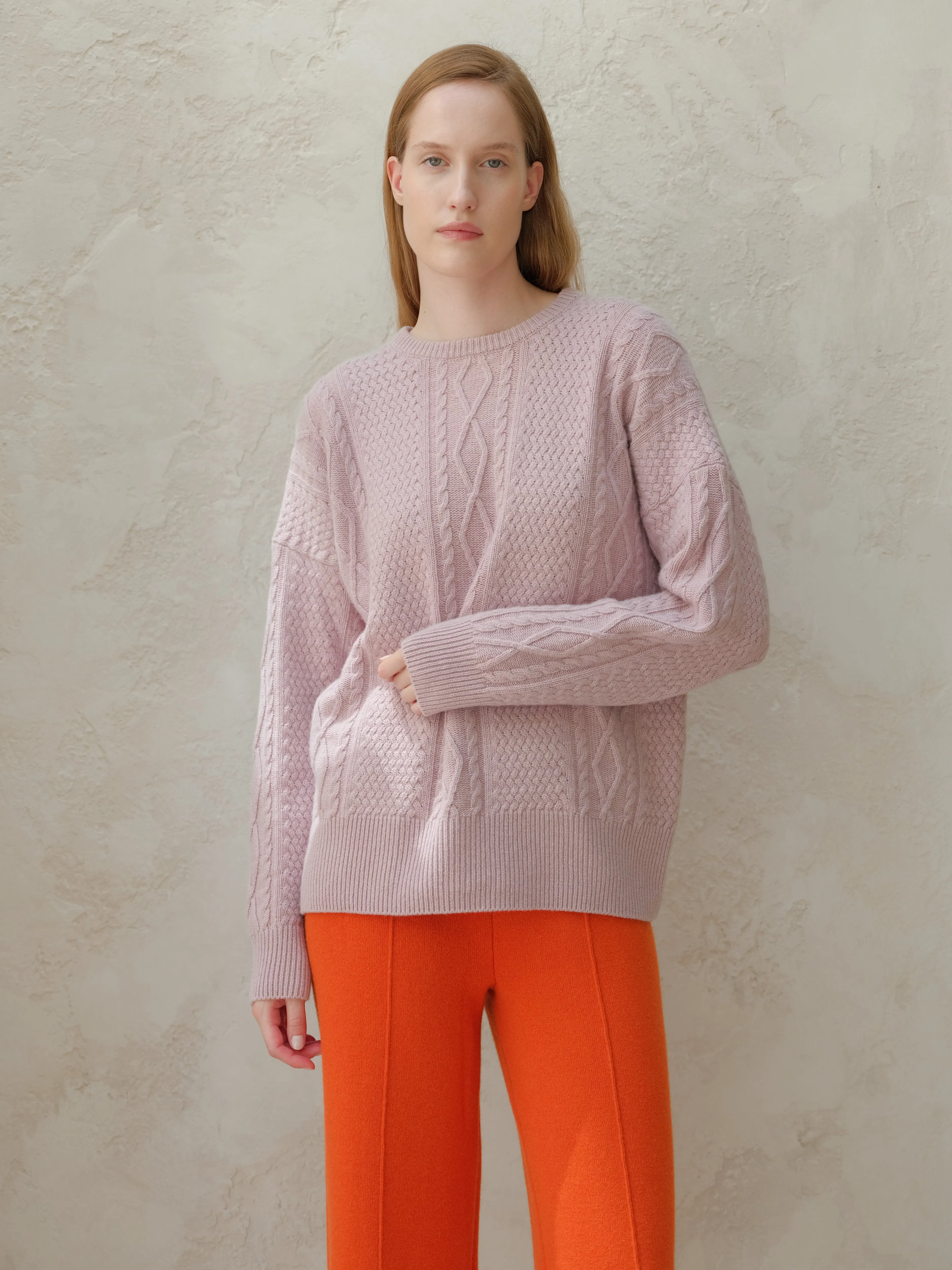 Cashmere Mix Fisherman Crewneck Sweater