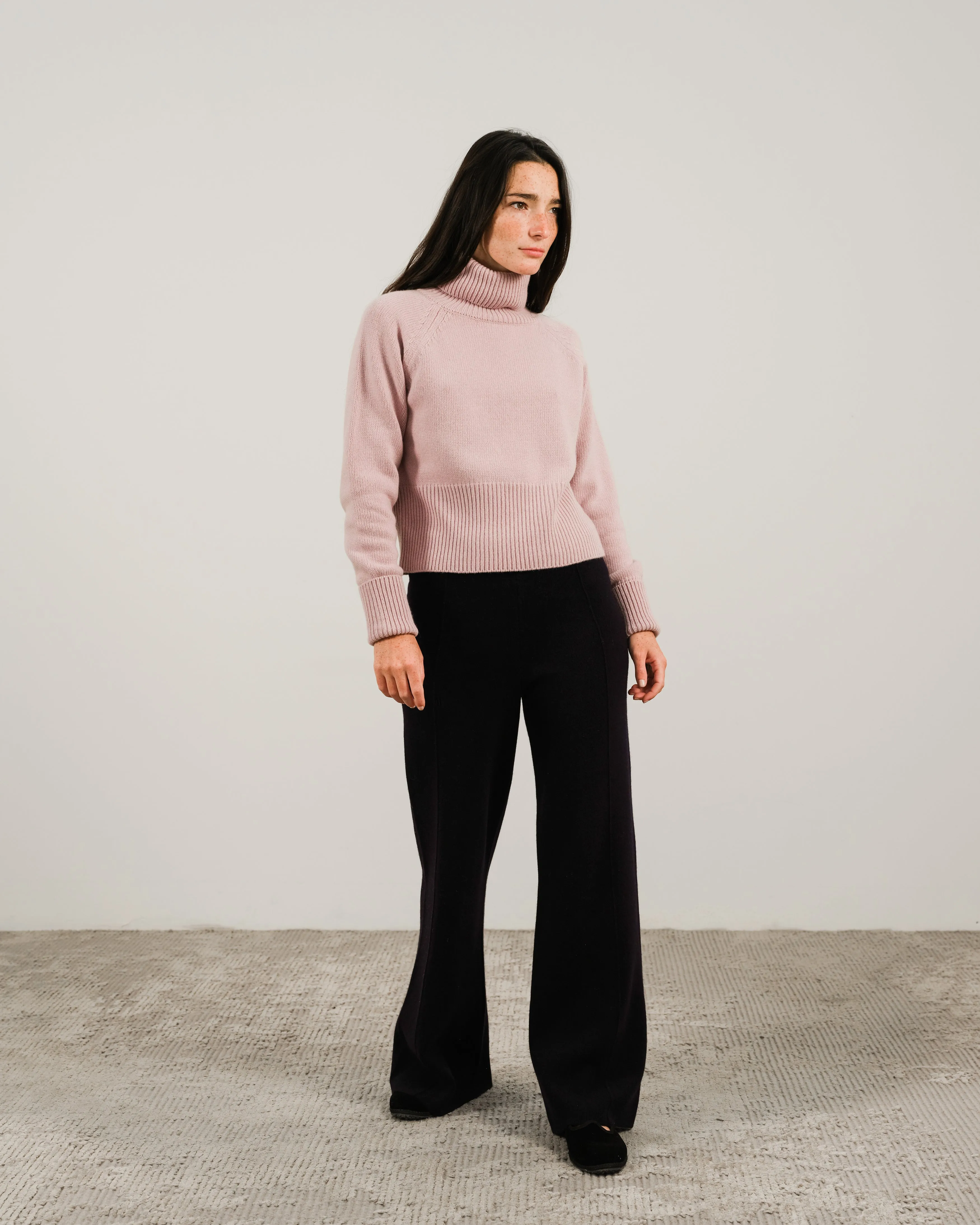 Cashmere Mix Roll-Up Cuff Turtleneck Sweater