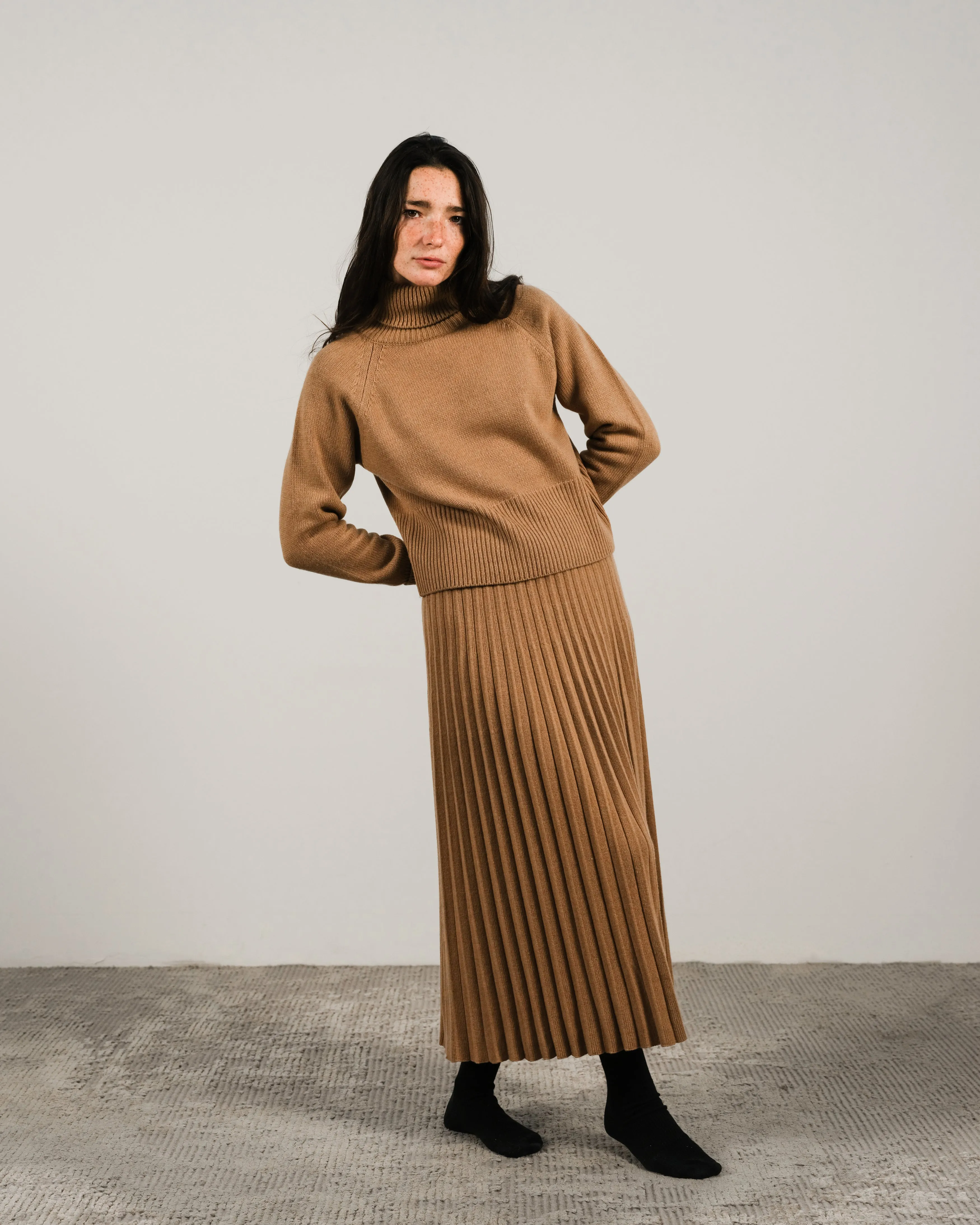 Cashmere Mix Roll-Up Cuff Turtleneck Sweater