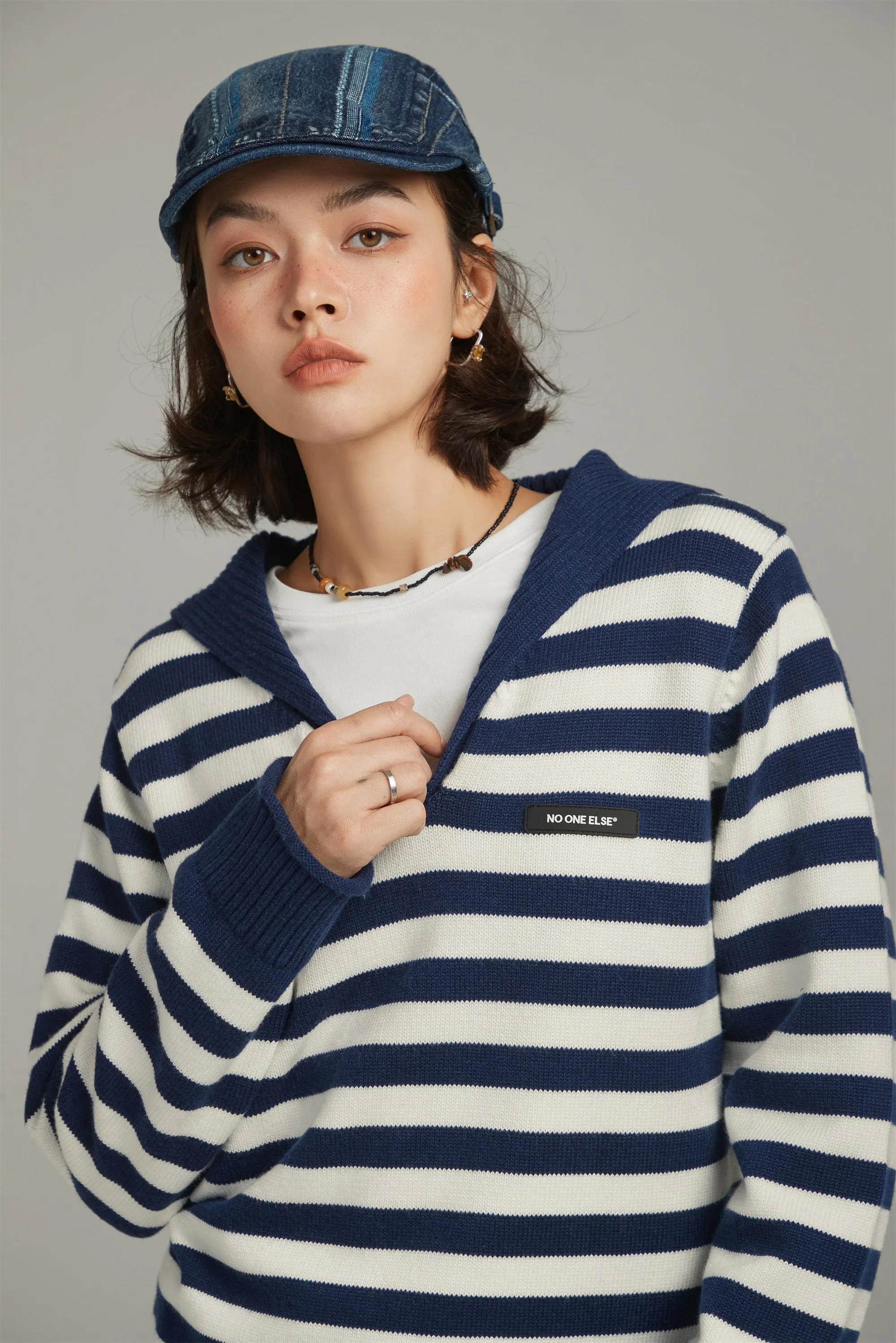 Collar Striped Knit Sweater