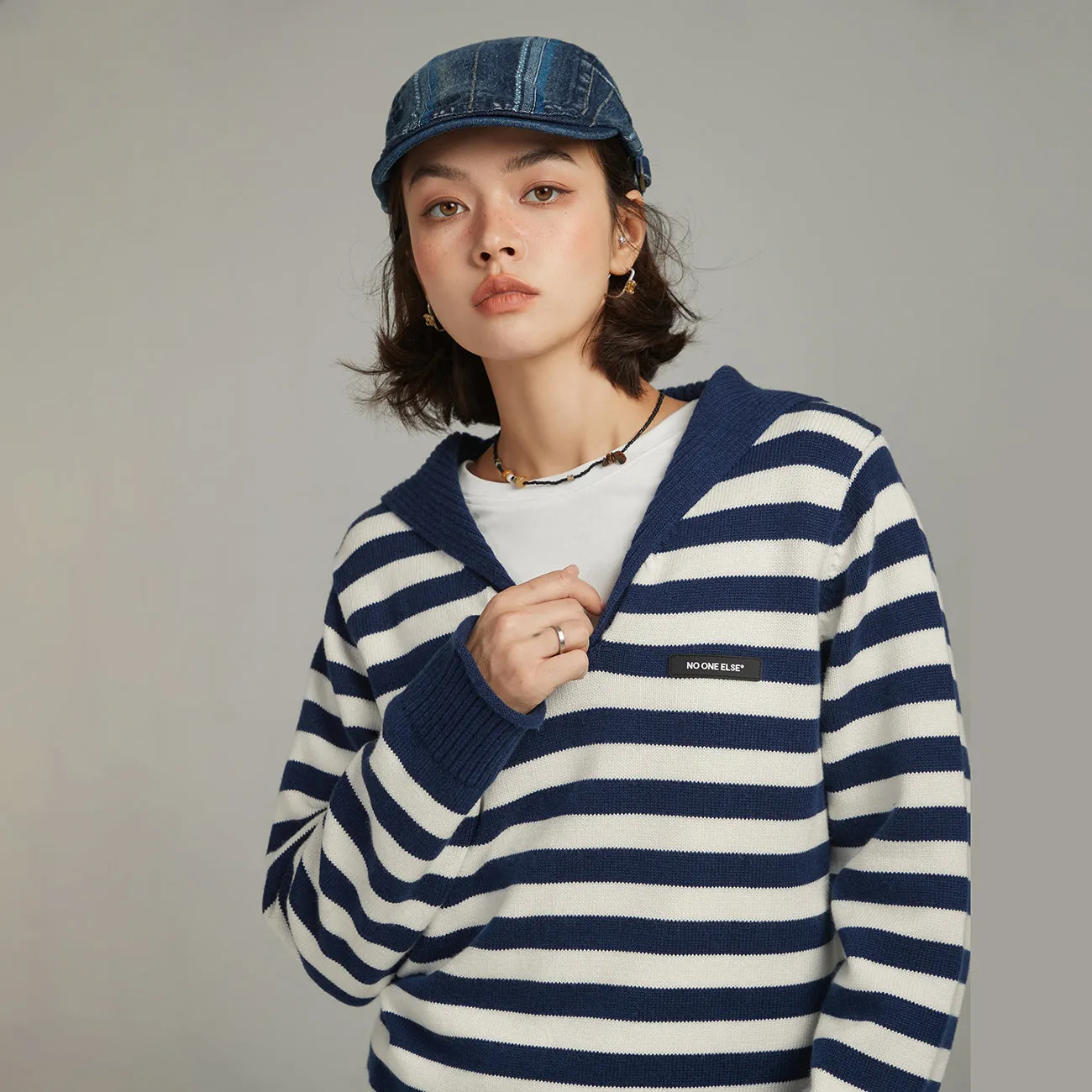 Collar Striped Knit Sweater