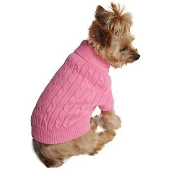 Combed Cotton Cable Knit Sweater - Candy Pink