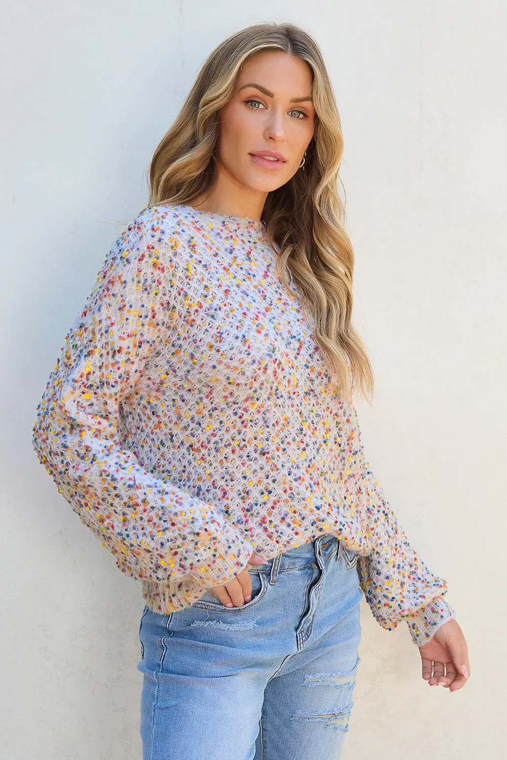 Confetti Knit Popcorn Sweater Top