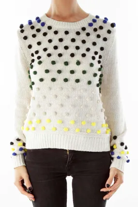 Creme Knit Sweater with Multicolor Dot Detail