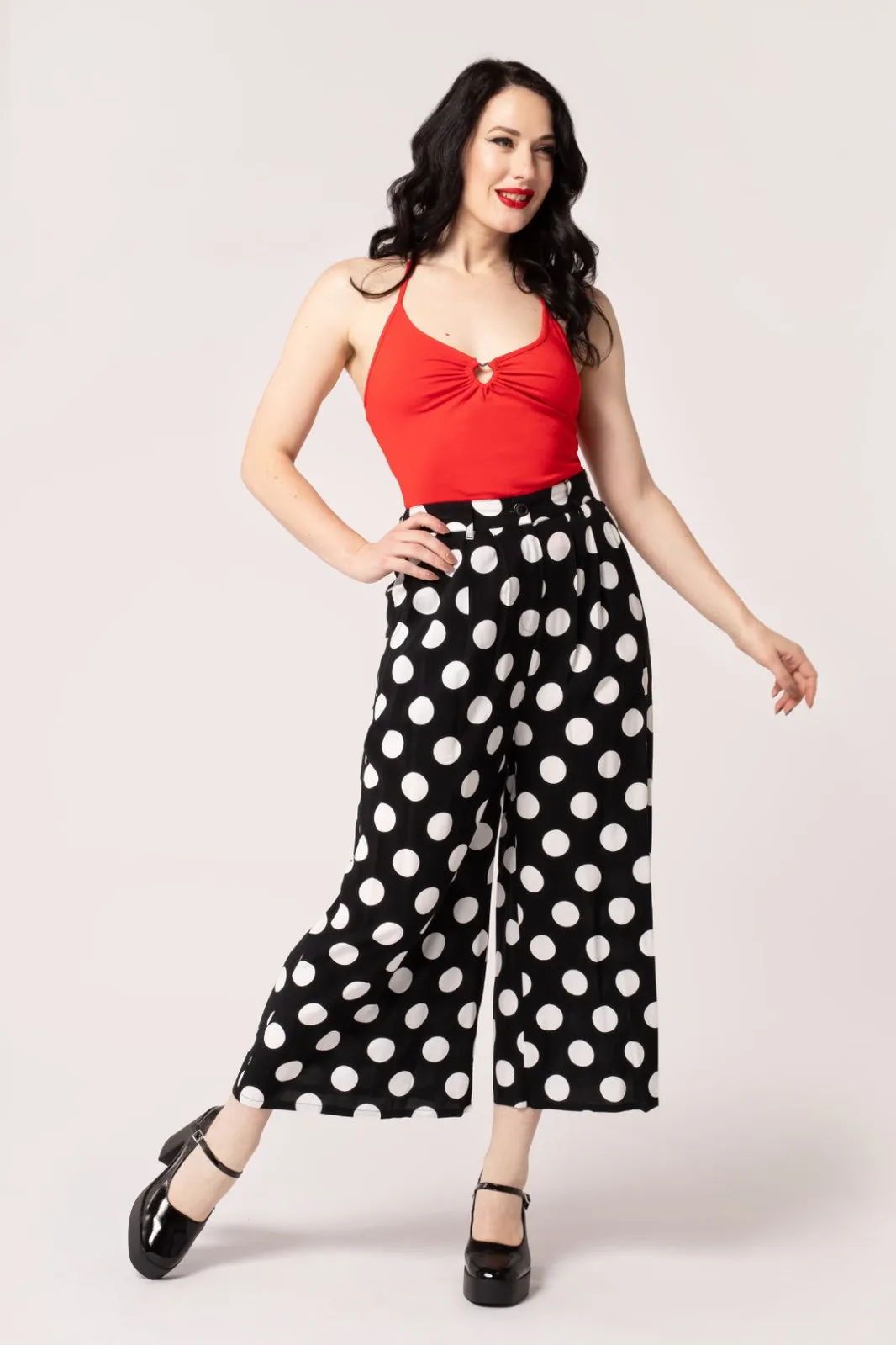 Dolores Polka Dot Cropped Trousers by Hell Bunny