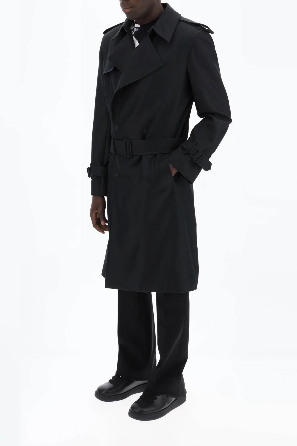 double-breasted silk blend trench coat