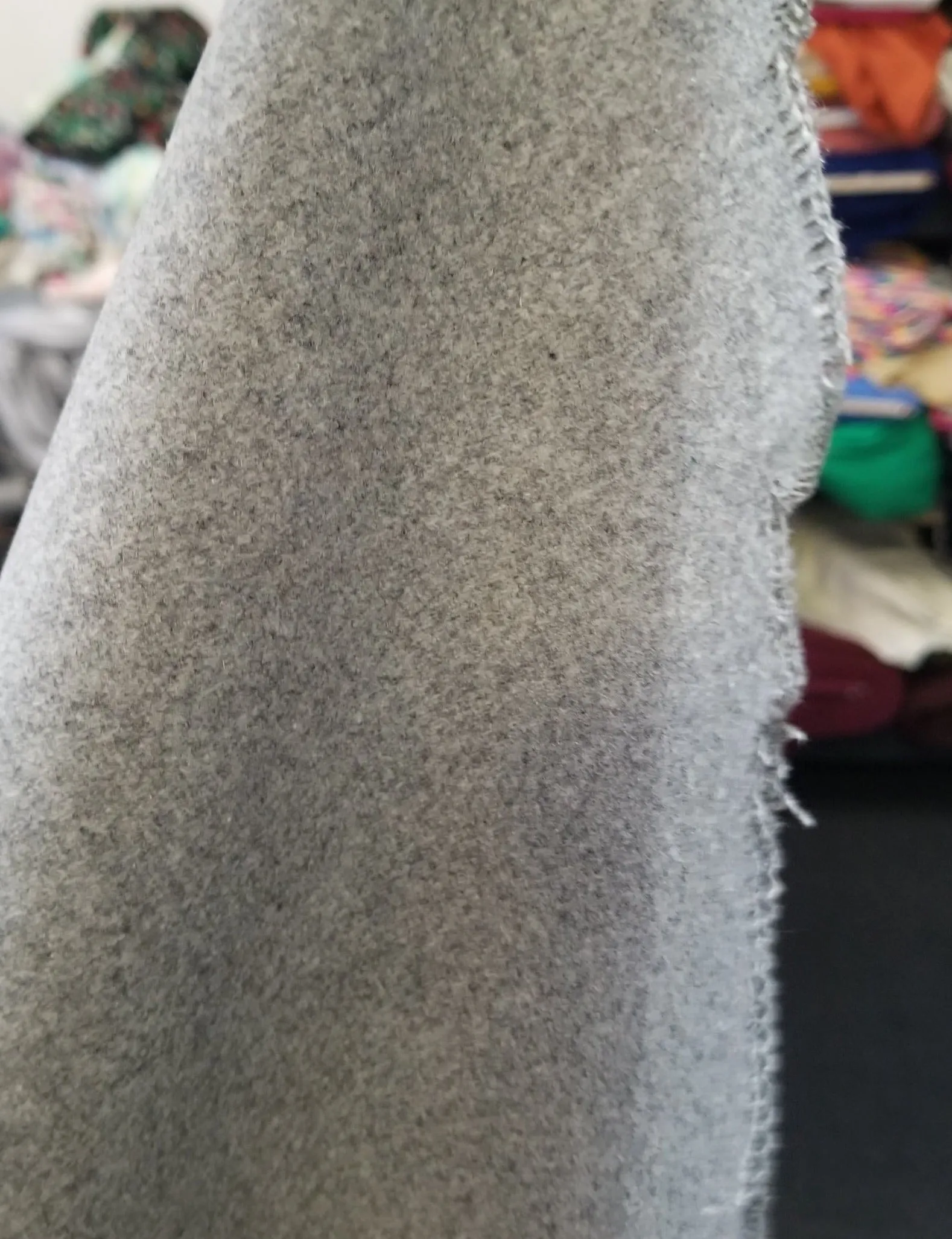 End of Bolt: 1.5 yards of Designer Deadstock Premium Heather Light Gray Wool Blend Melton Coating Woven-remnant