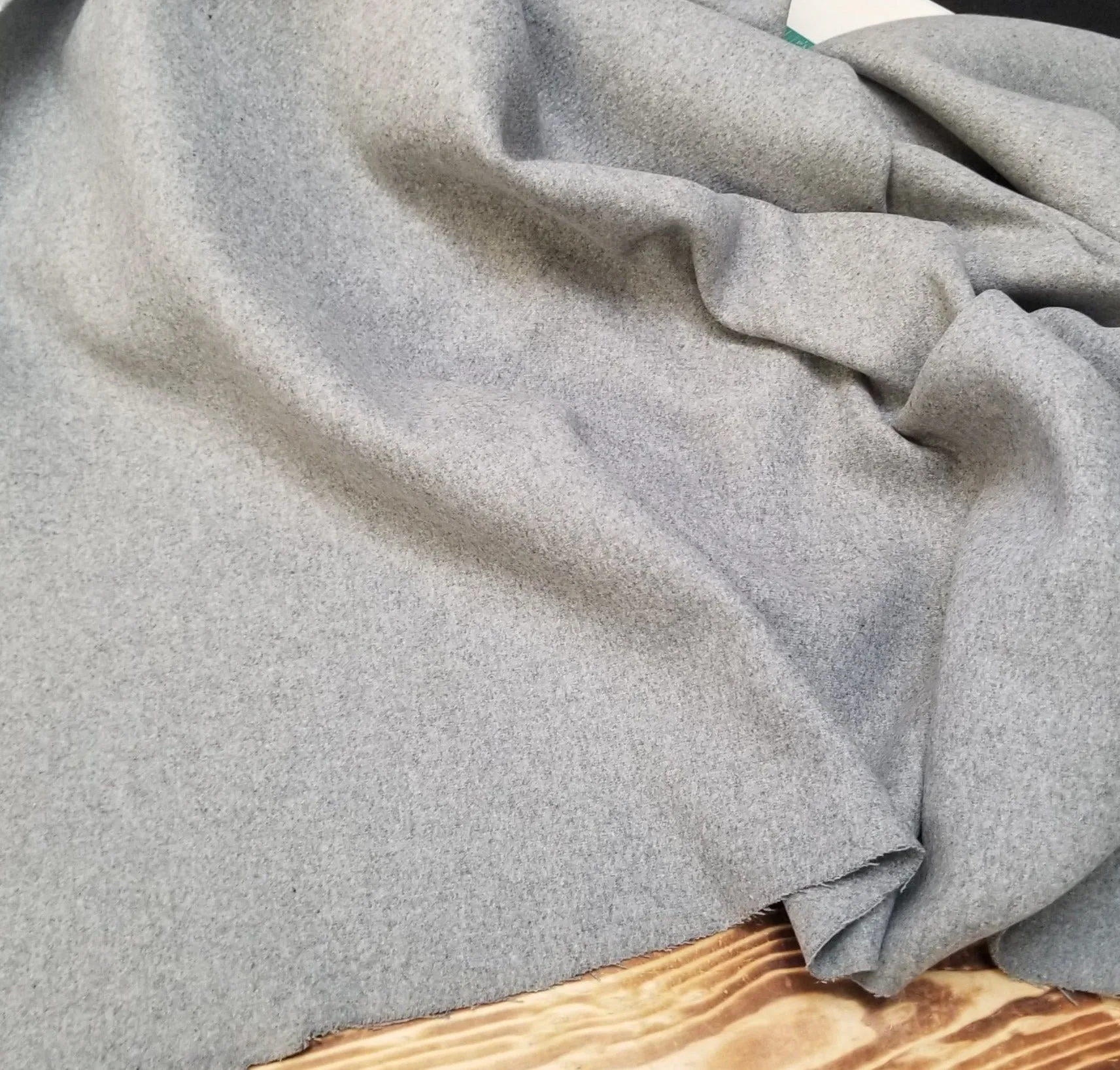 End of Bolt: 1.5 yards of Designer Deadstock Premium Heather Light Gray Wool Blend Melton Coating Woven-remnant