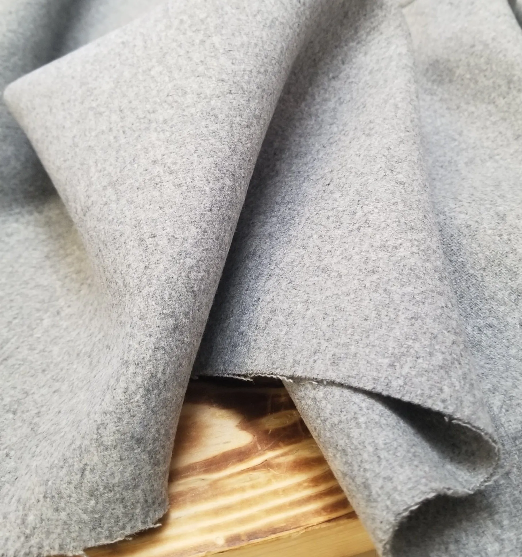 End of Bolt: 1.5 yards of Designer Deadstock Premium Heather Light Gray Wool Blend Melton Coating Woven-remnant