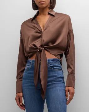 Farrah Silk Tie Front Blouse - Desert