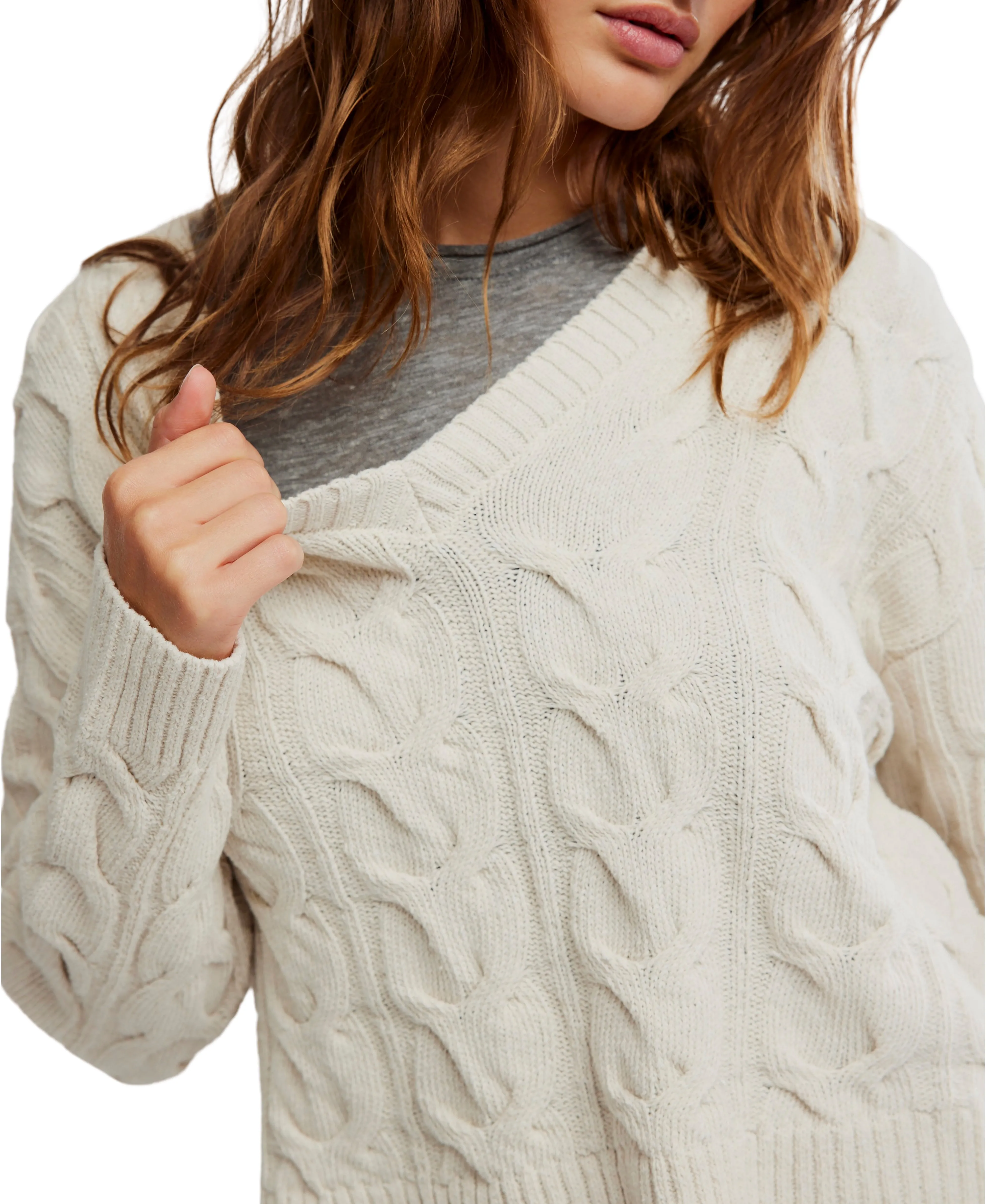 fp washed cable v-neck sweater