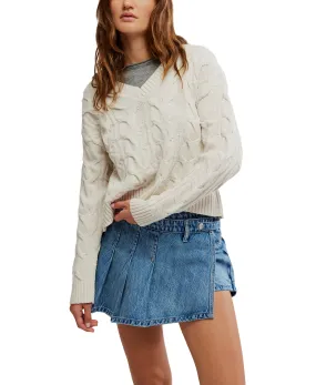 fp washed cable v-neck sweater