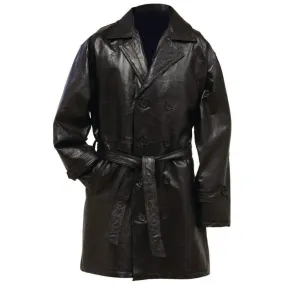 Giovanni Navarre Italian Stone Design Genuine Leather Mid-length Trench Coat- Xl