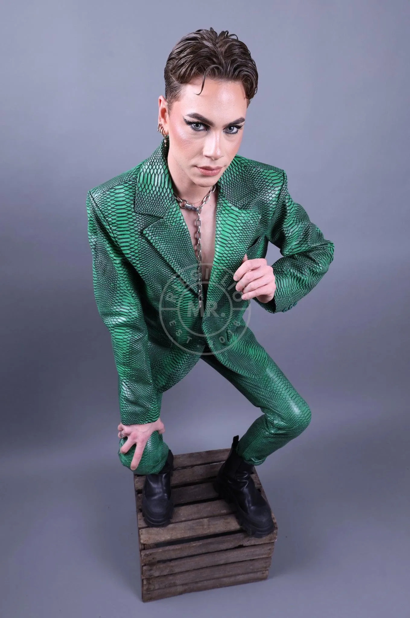 Green Leather Snake Pants