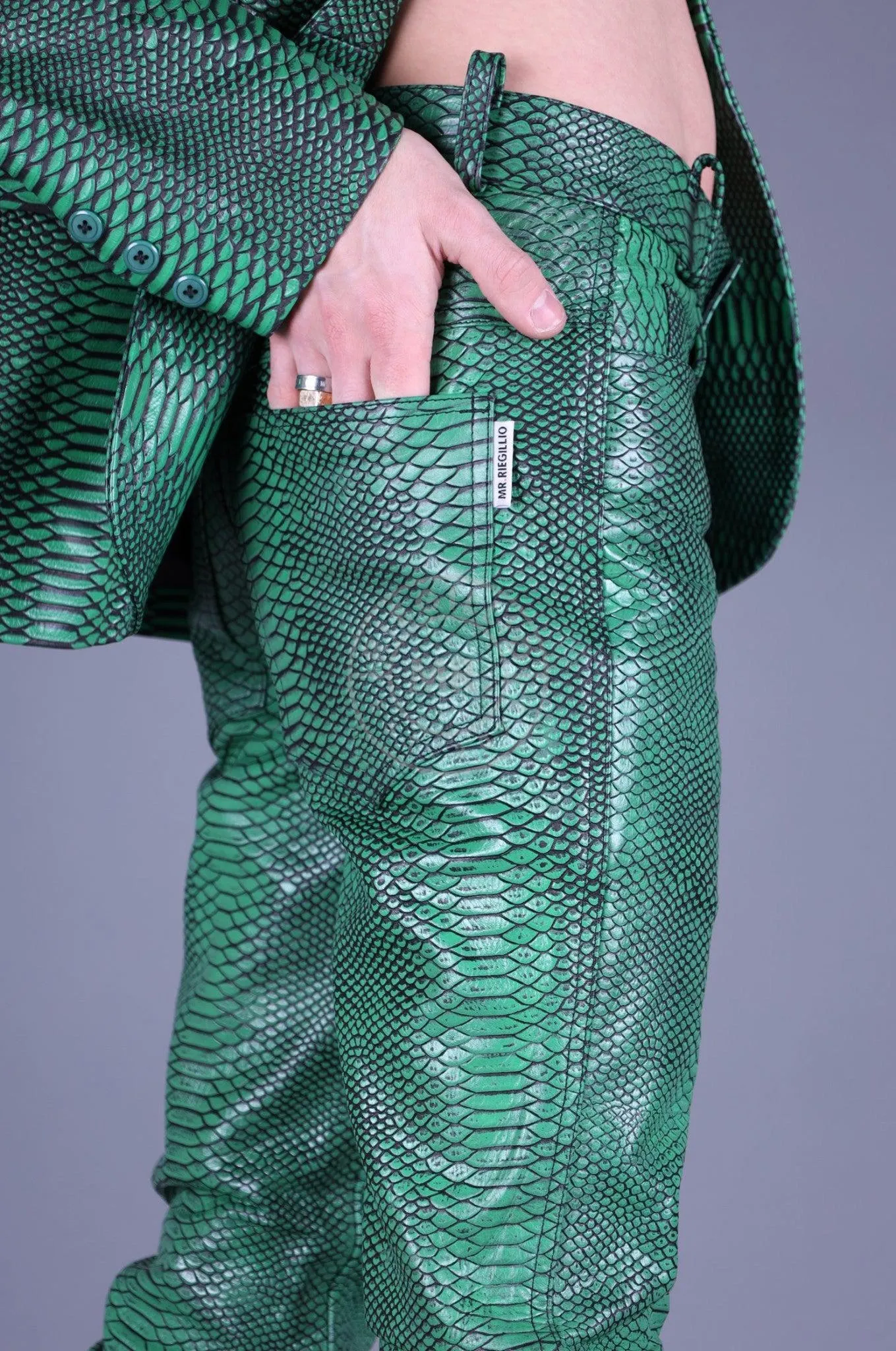 Green Leather Snake Pants