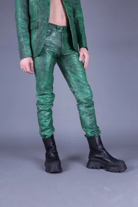 Green Leather Snake Pants