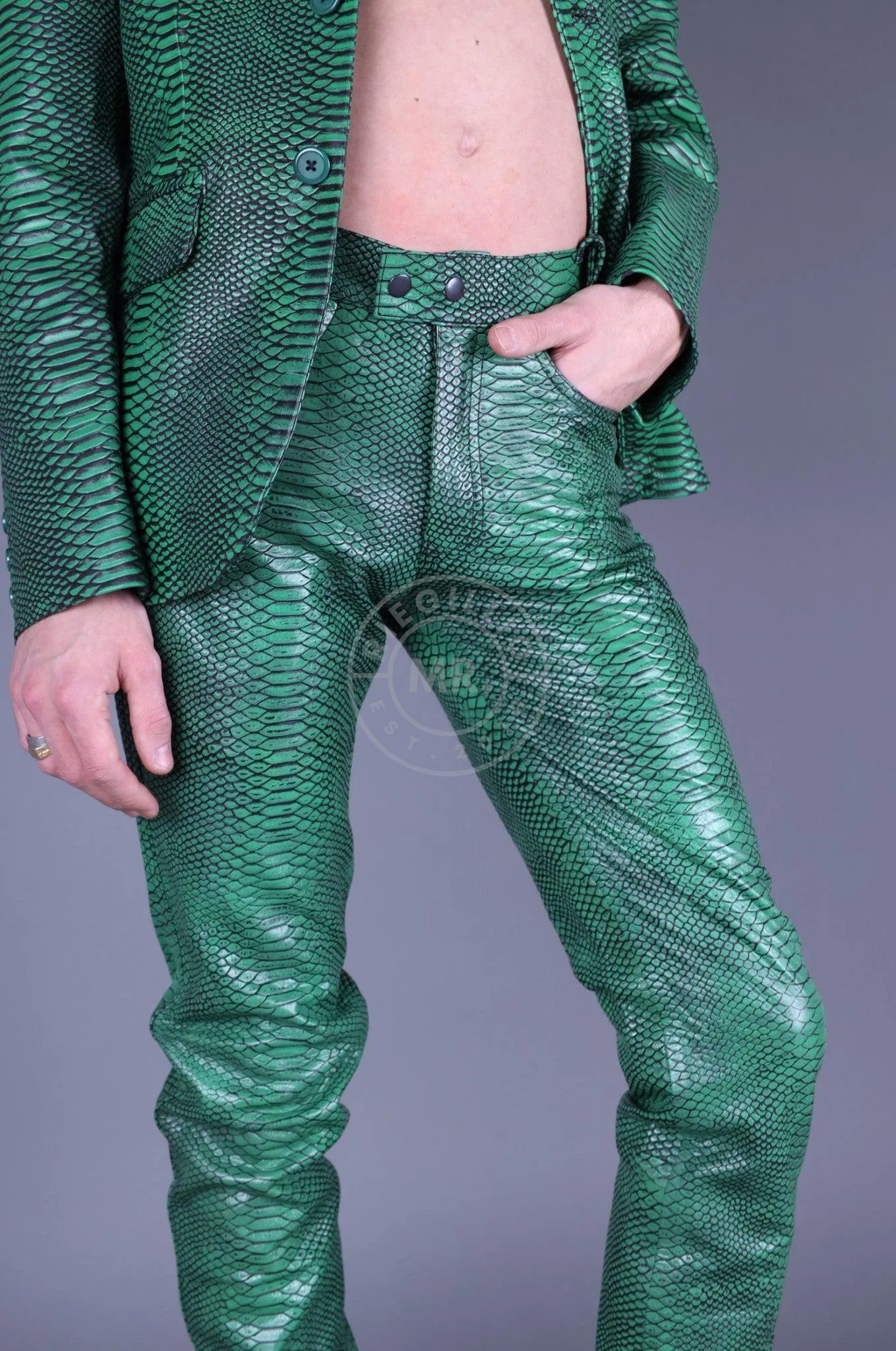 Green Leather Snake Pants