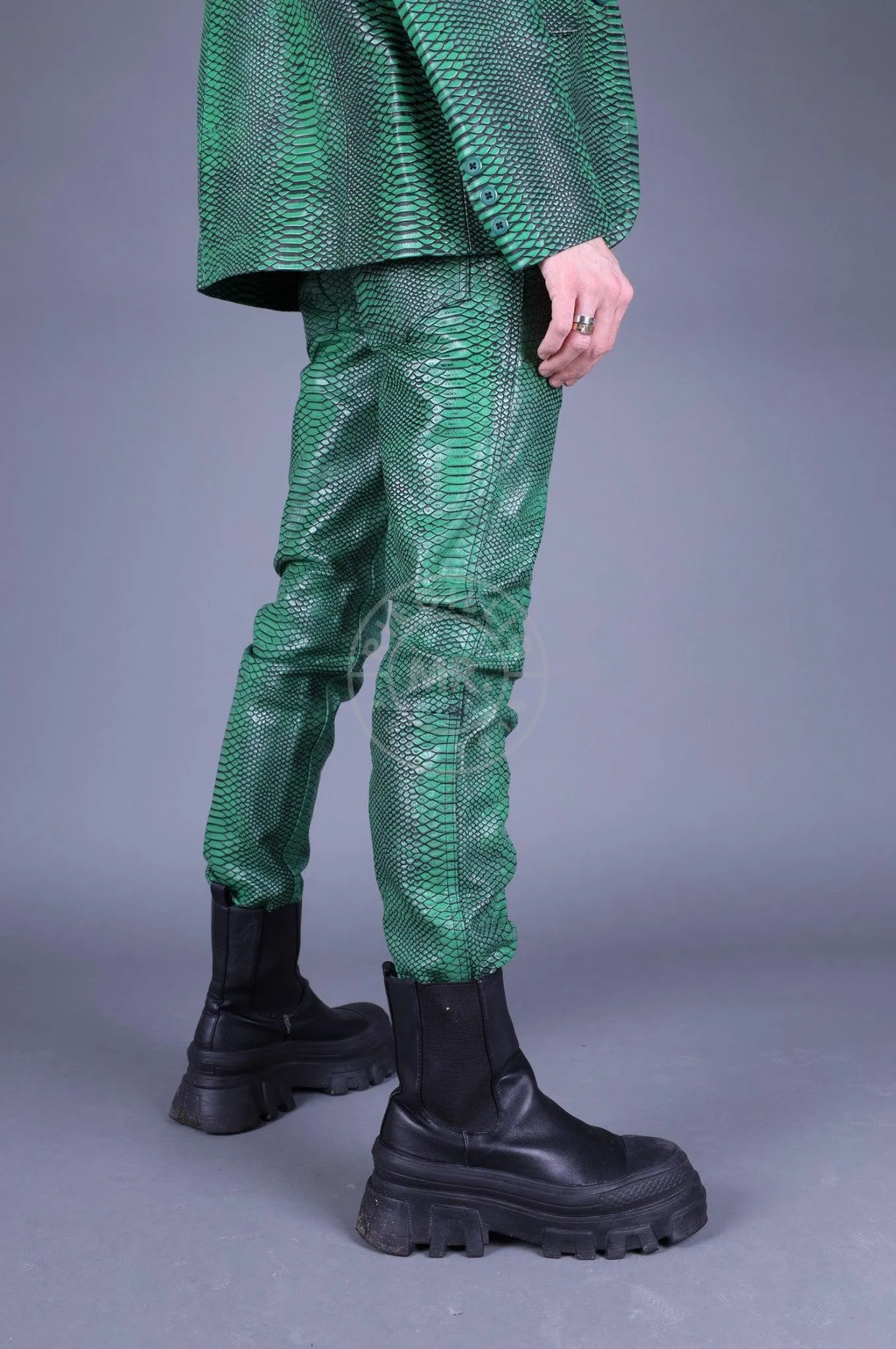 Green Leather Snake Pants