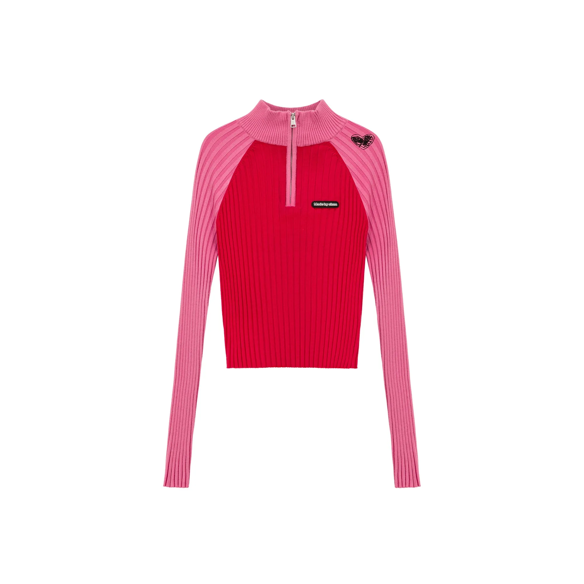 Half Zip-Up Color Knit Sweater