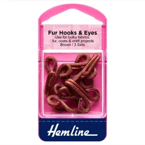 Hemline Fur Hooks & Eyes - Extra Large Brown 3 Sets