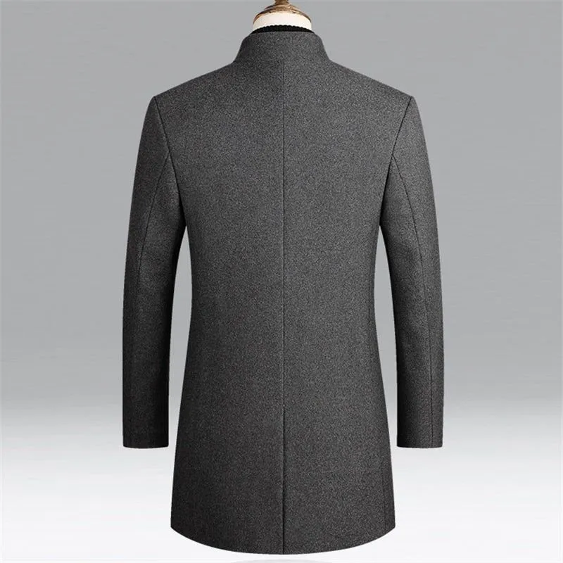 High Quality Men Coats Autumn Winter Solid Color Men's Mid-length Wool Jacket