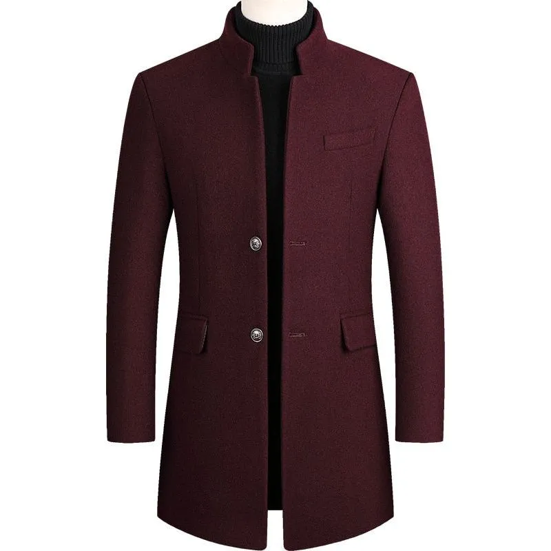 High Quality Men Coats Autumn Winter Solid Color Men's Mid-length Wool Jacket