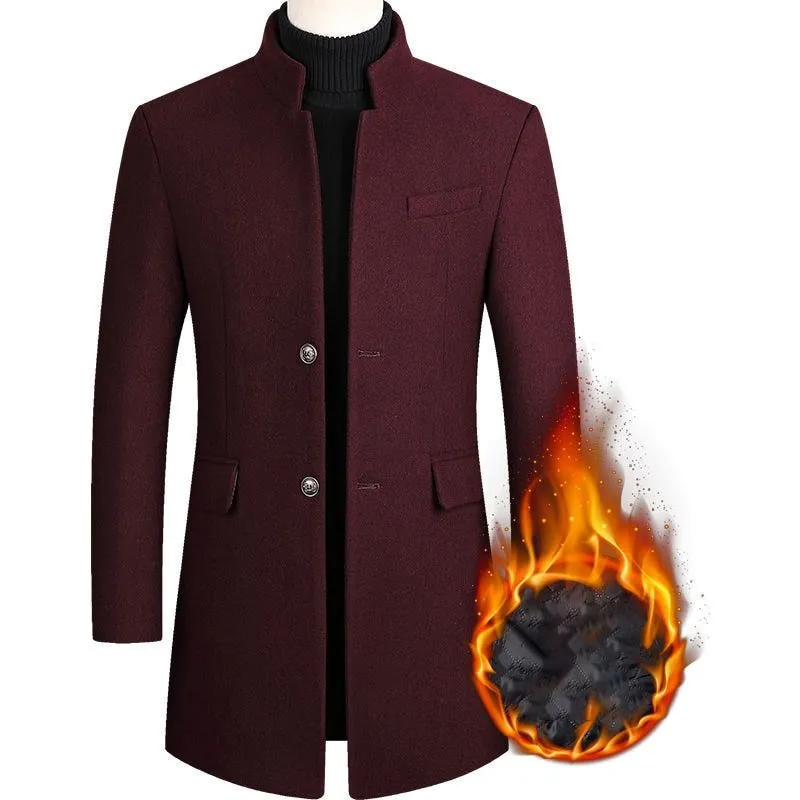 High Quality Men Coats Autumn Winter Solid Color Men's Mid-length Wool Jacket