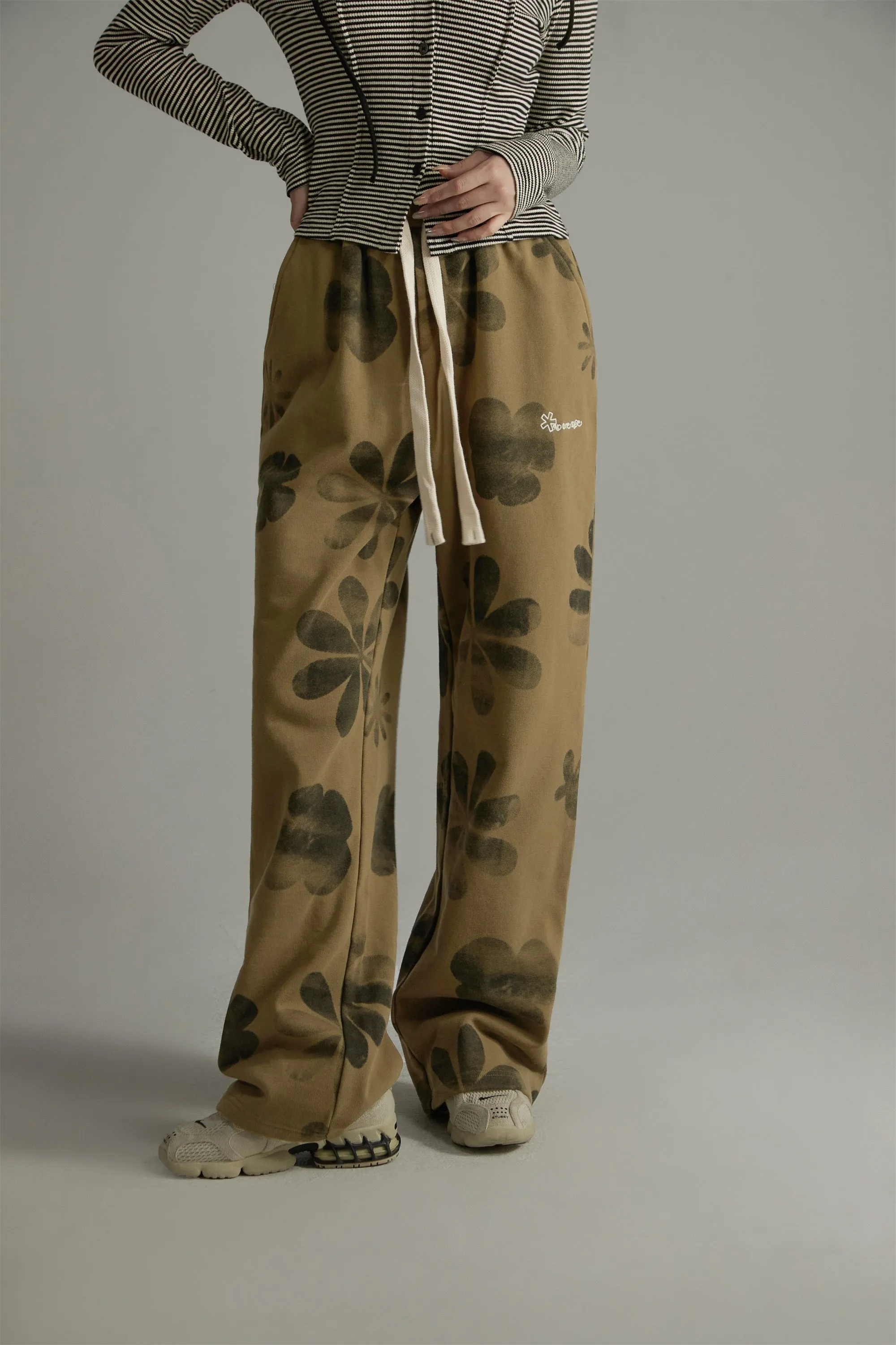 High-Waisted Casual Flower Pants