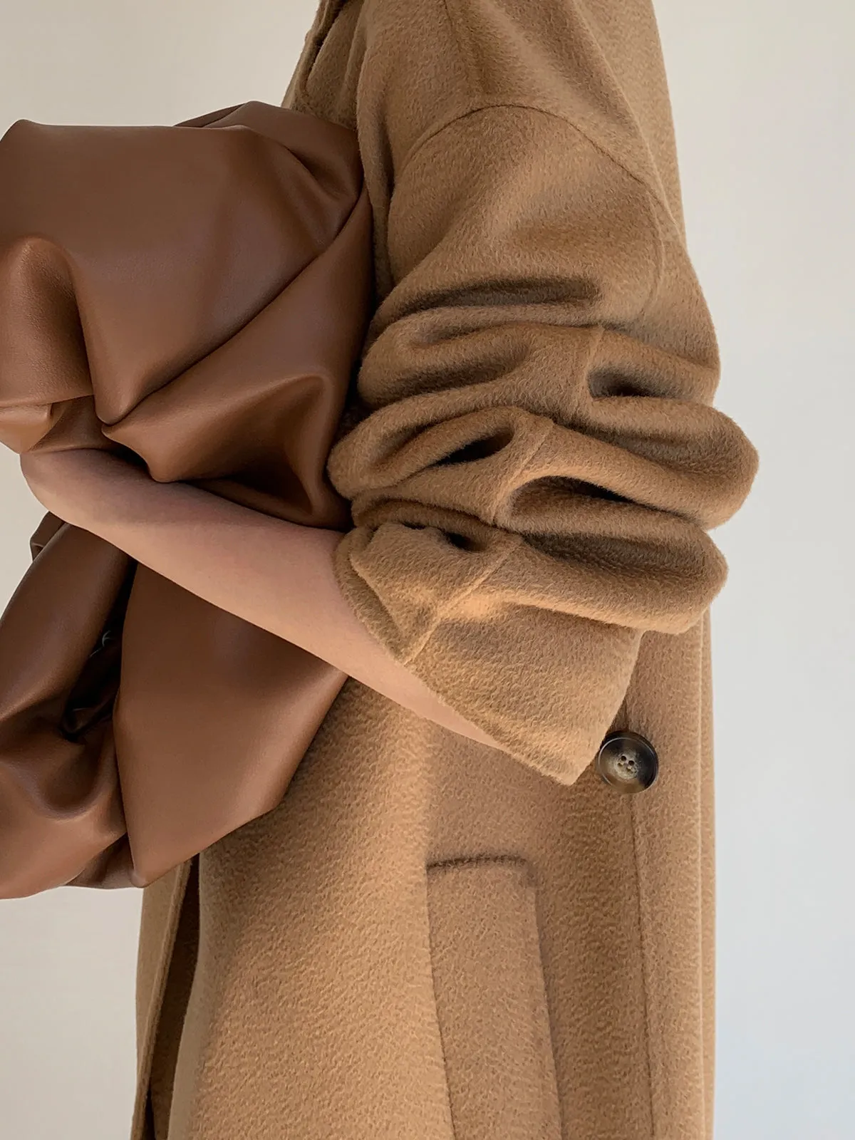 Iconic A-line Water Ripple Print Wool Coat - Camel