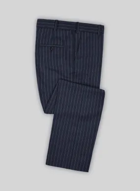 Italian Afito Indigo Blue Chalkstripe Flannel Pants