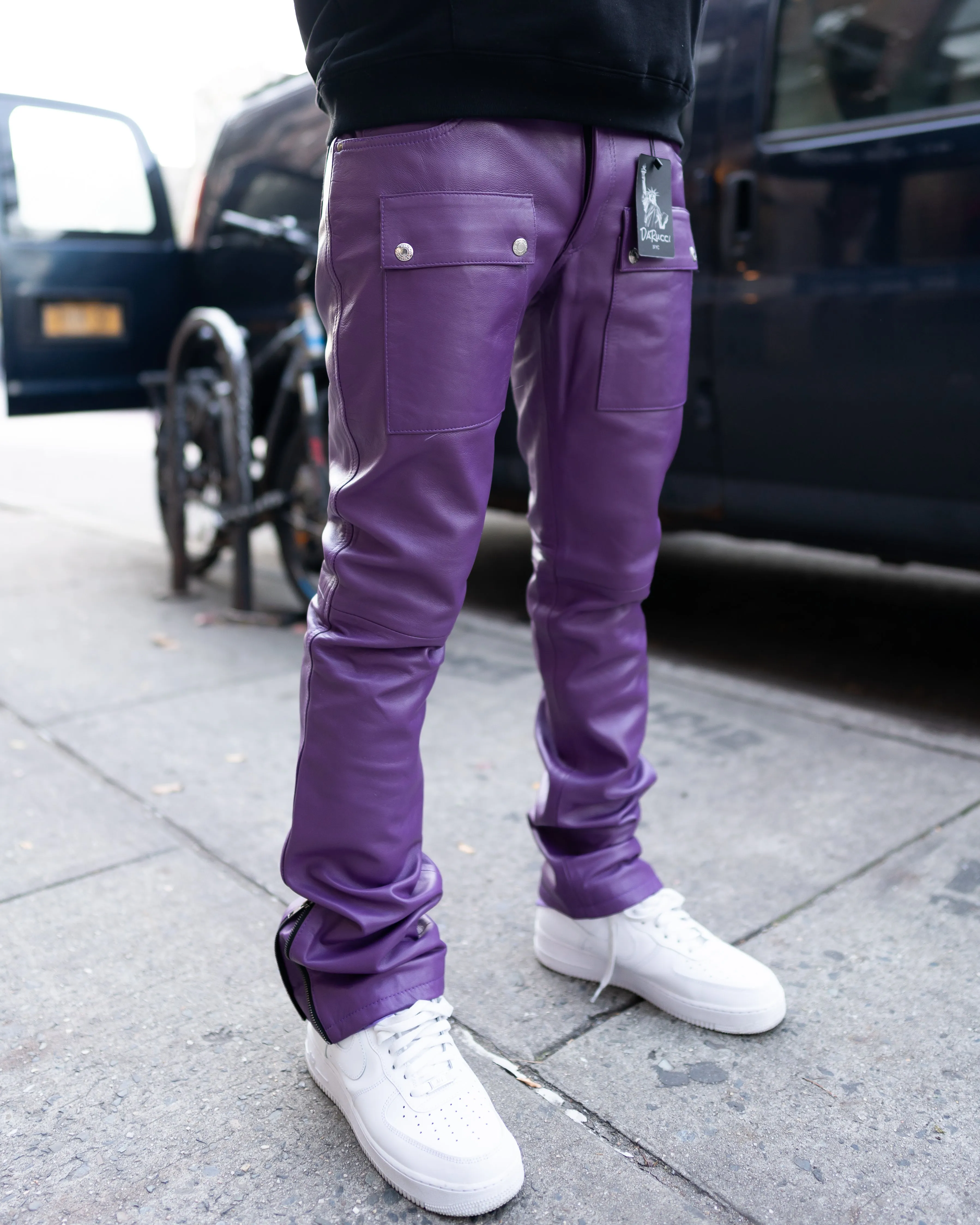 LEATHER PANTS- PURPLE STACKED