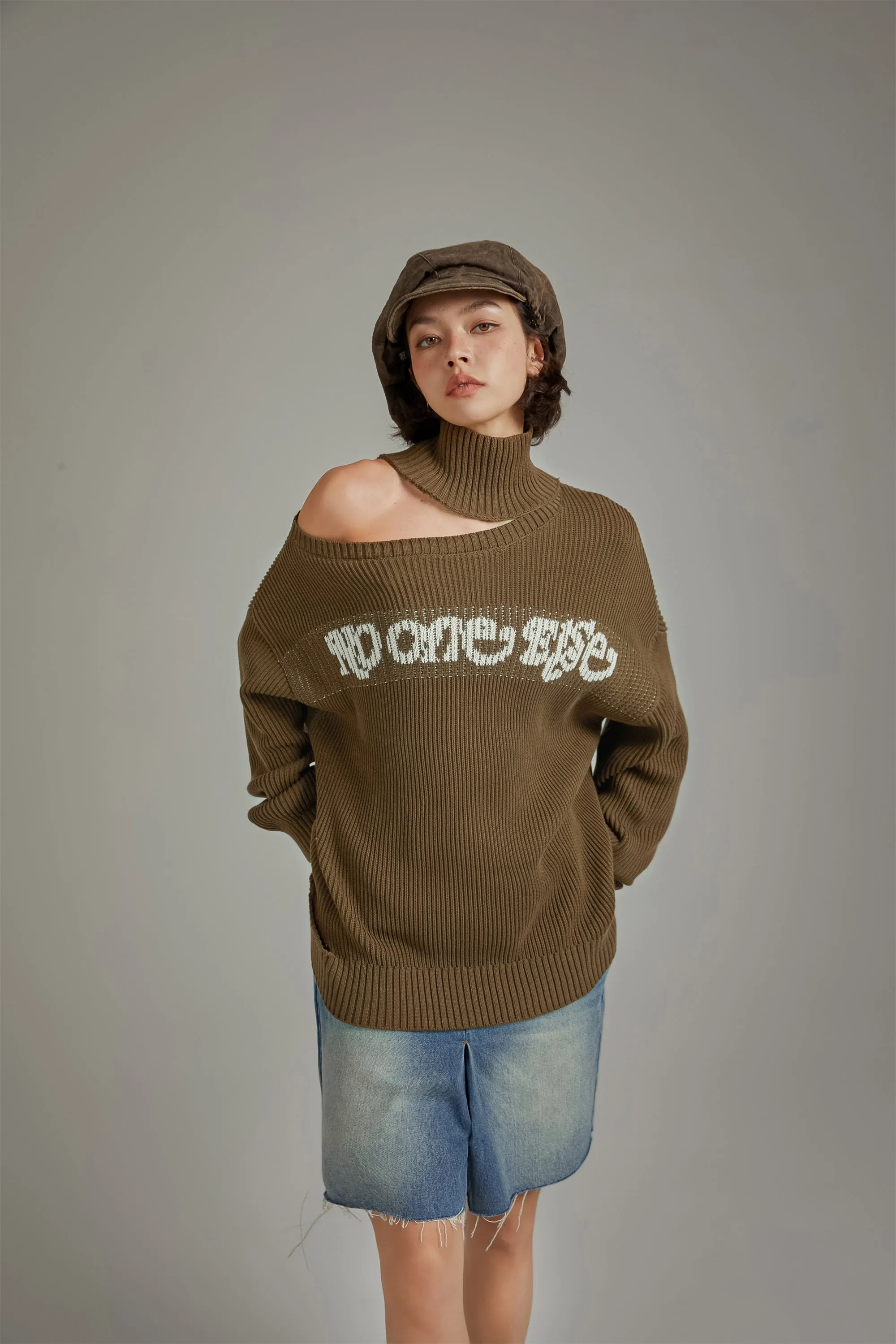 Lettering Slit Knit Sweater