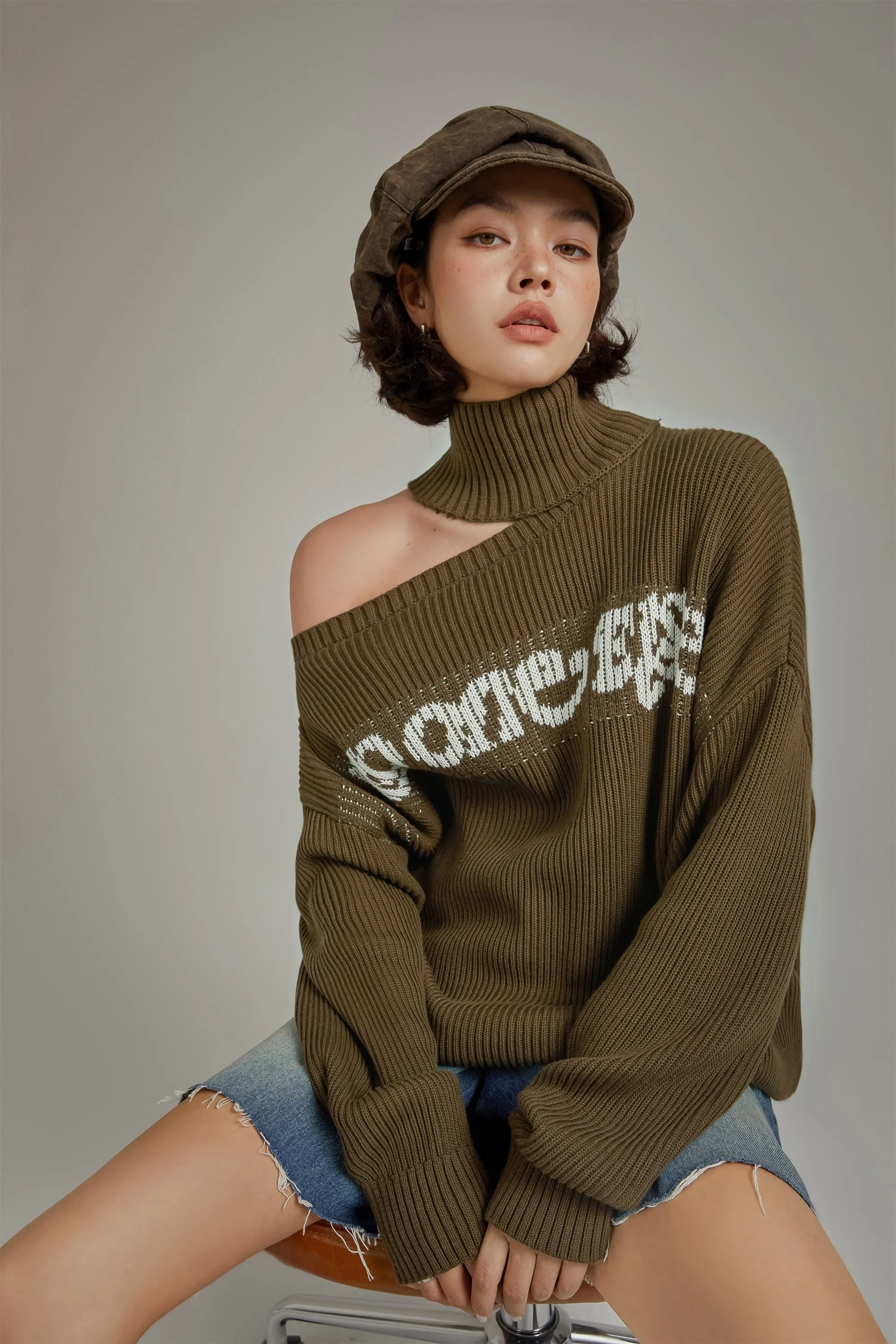 Lettering Slit Knit Sweater