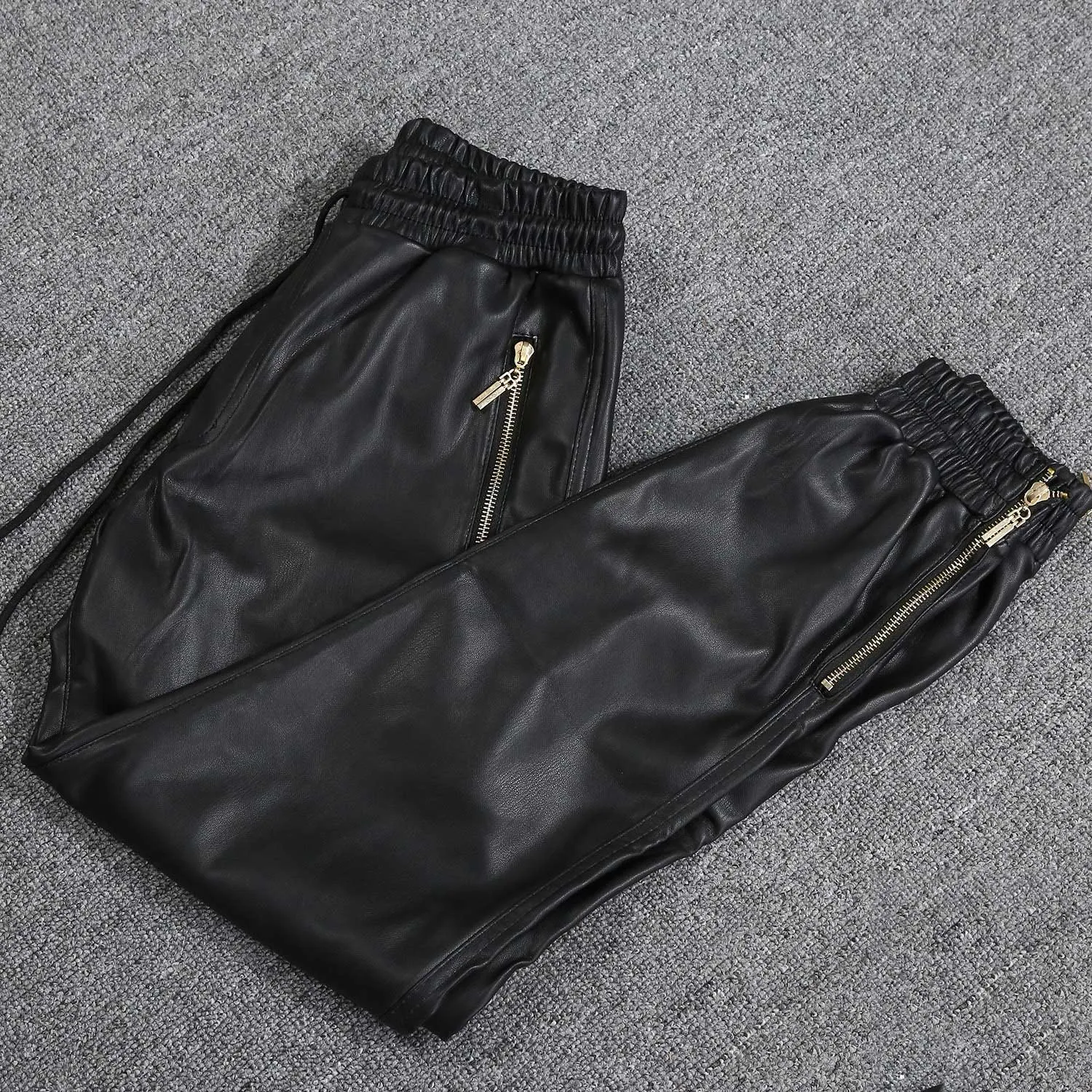 Mens Leather Pants Autumn and Winter Men's Harem Motorcycle Leather Pants