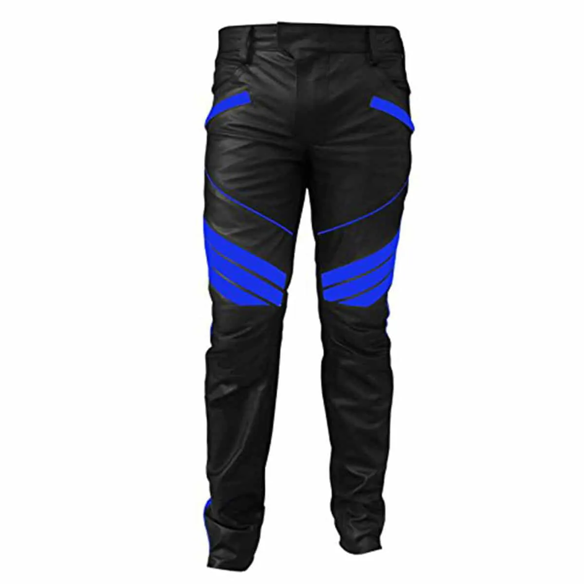 Mens Motorcycle Bikers Black And Blue Leather Pants Jeans Trouser - (J5-Blu)