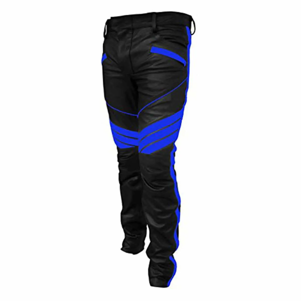 Mens Motorcycle Bikers Black And Blue Leather Pants Jeans Trouser - (J5-Blu)