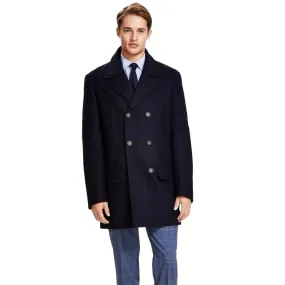 Mens Navy Blue Double Breasted Wool Coat